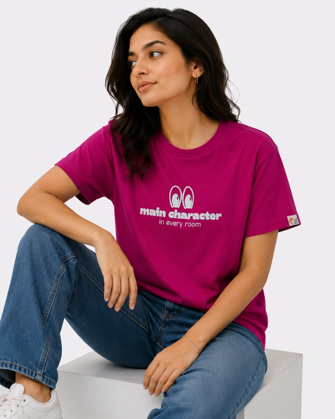 Hot Pink Cotton T-Shirt for Women | Main Character Tee