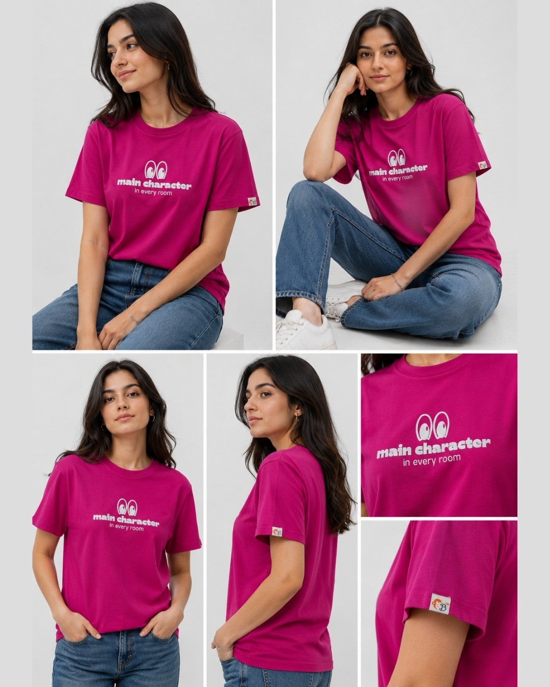 Hot Pink Cotton T-Shirt for Women | Main Character Tee