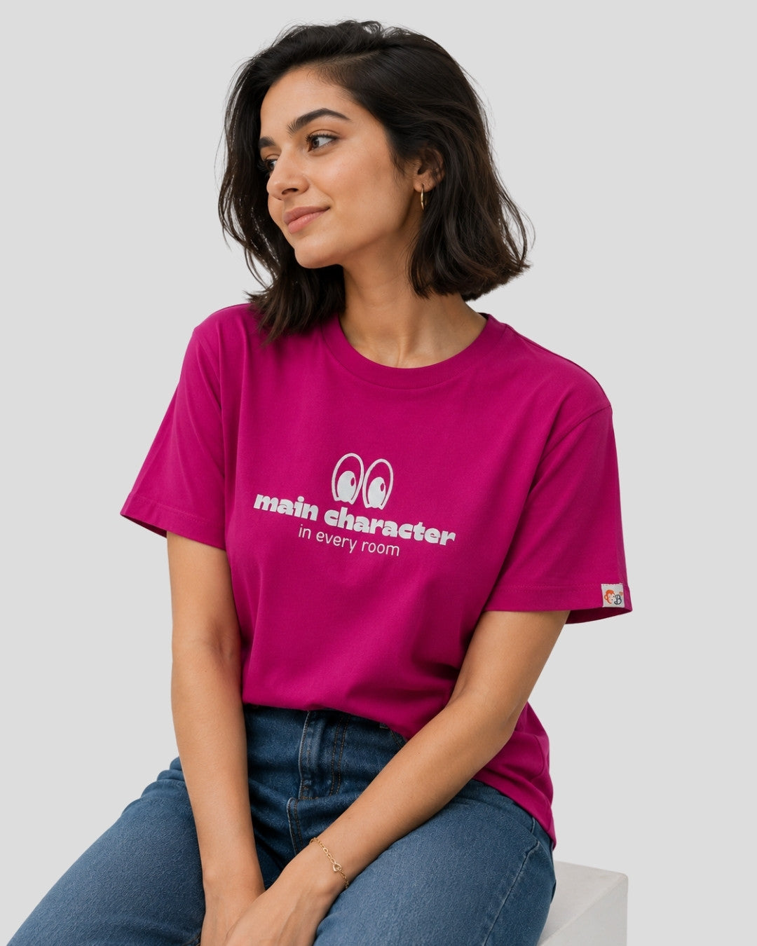 Hot Pink Cotton T-Shirt for Women | Main Character Tee
