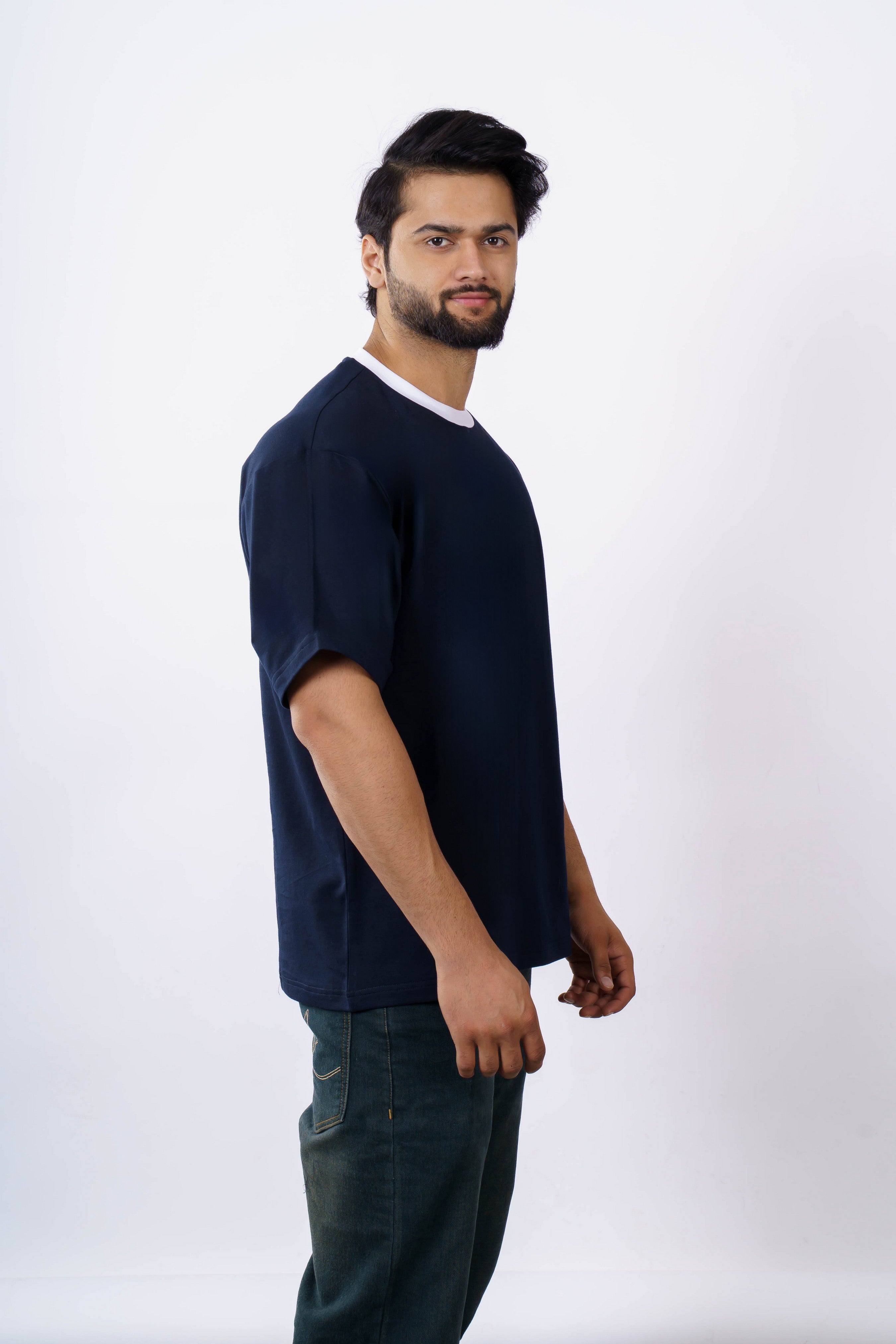 Oversized T-Shirt for Men | 240 GSM Cotton Terry Lycra | Navy Blue