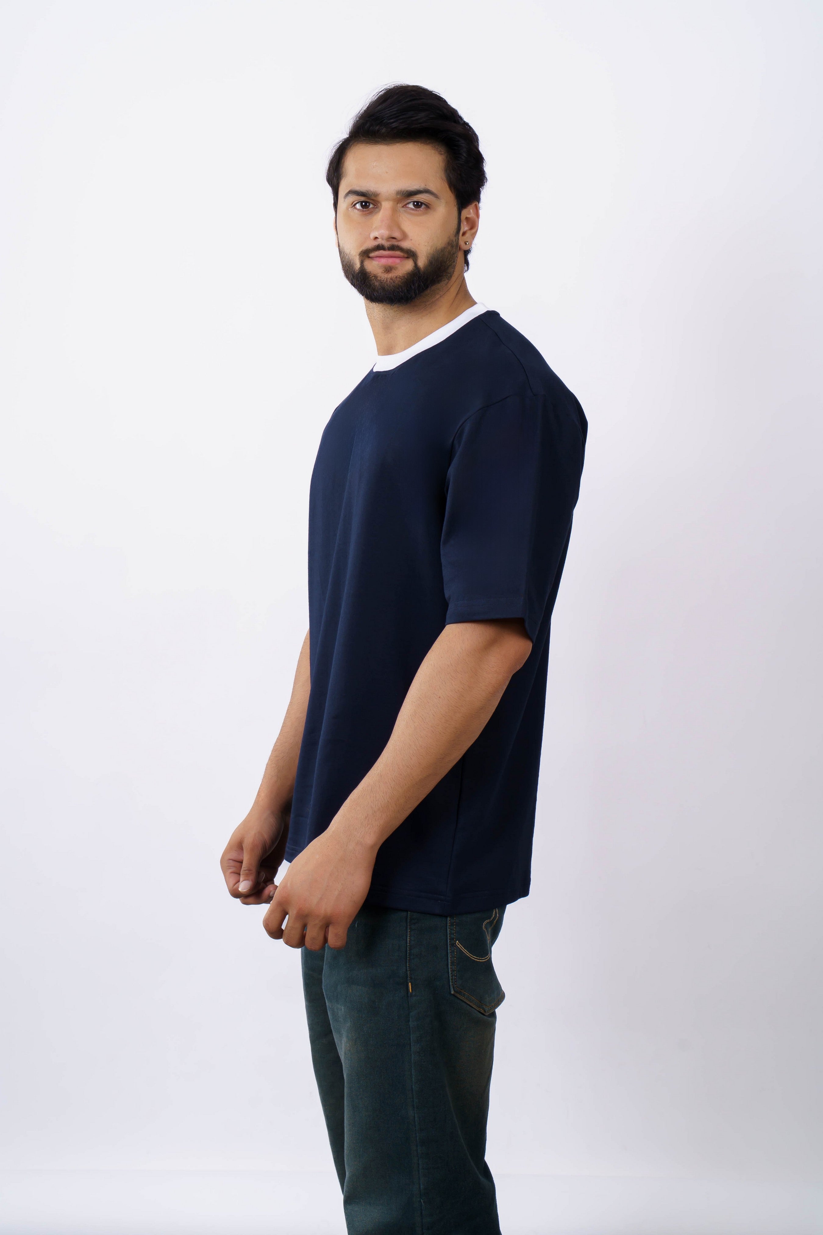 Oversized T-Shirt for Men | 240 GSM Cotton Terry Lycra | Navy Blue