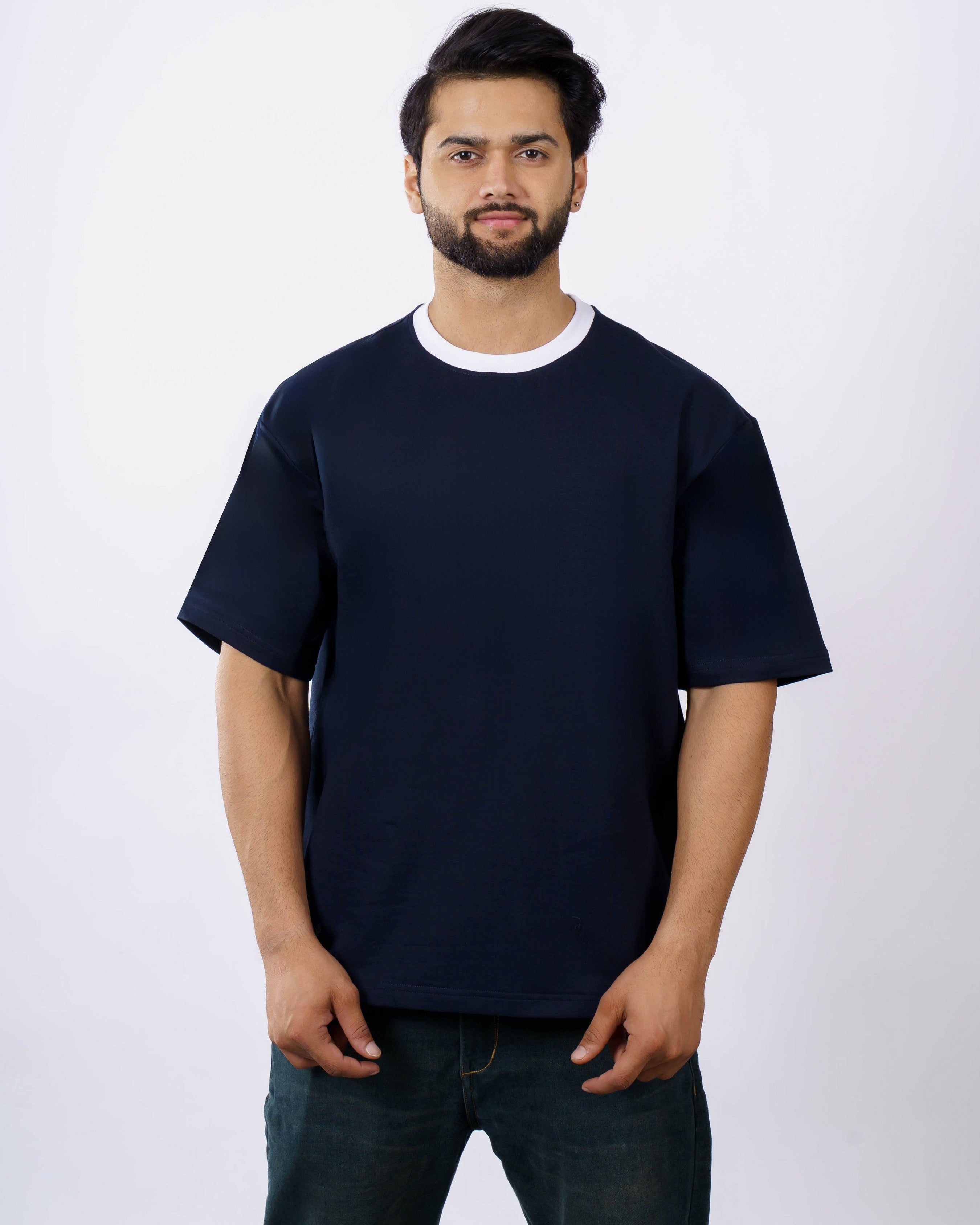 Oversized T-Shirt for Men | 240 GSM Cotton Terry Lycra | Navy Blue