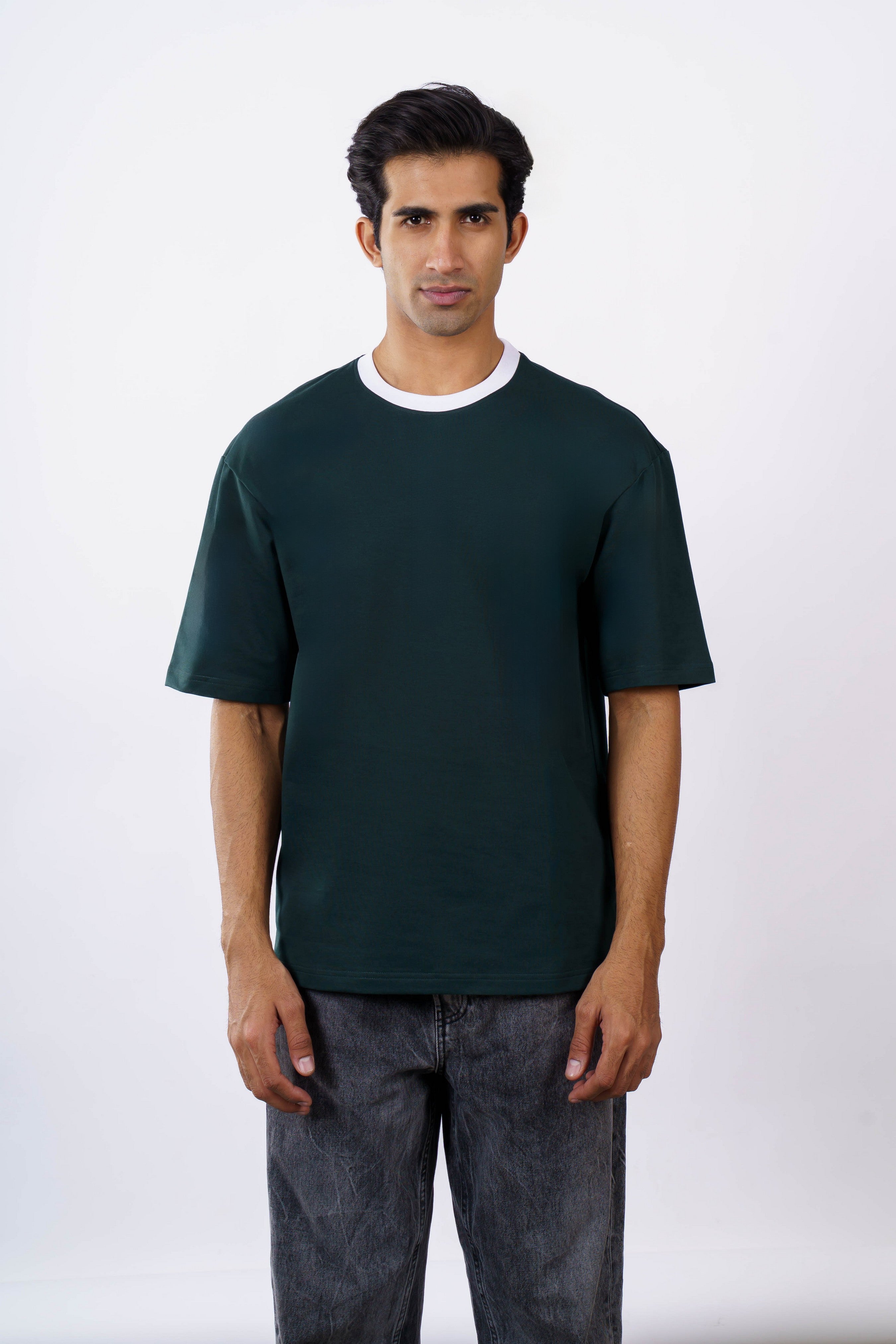 Oversized T-Shirt for Men | 240 GSM Cotton Terry Lycra | Bottle Green