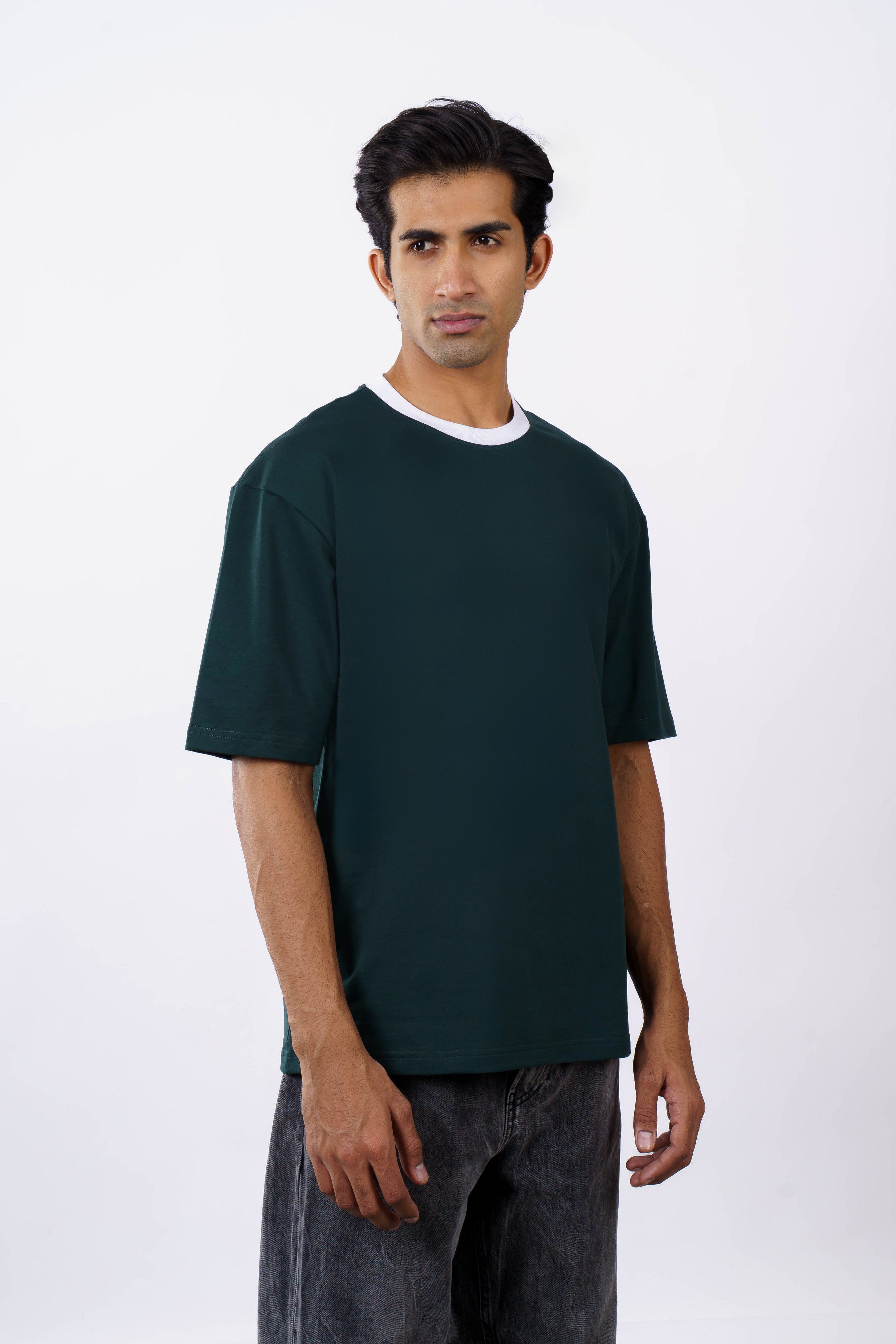 Oversized T-Shirt for Men | 240 GSM Cotton Terry Lycra | Bottle Green