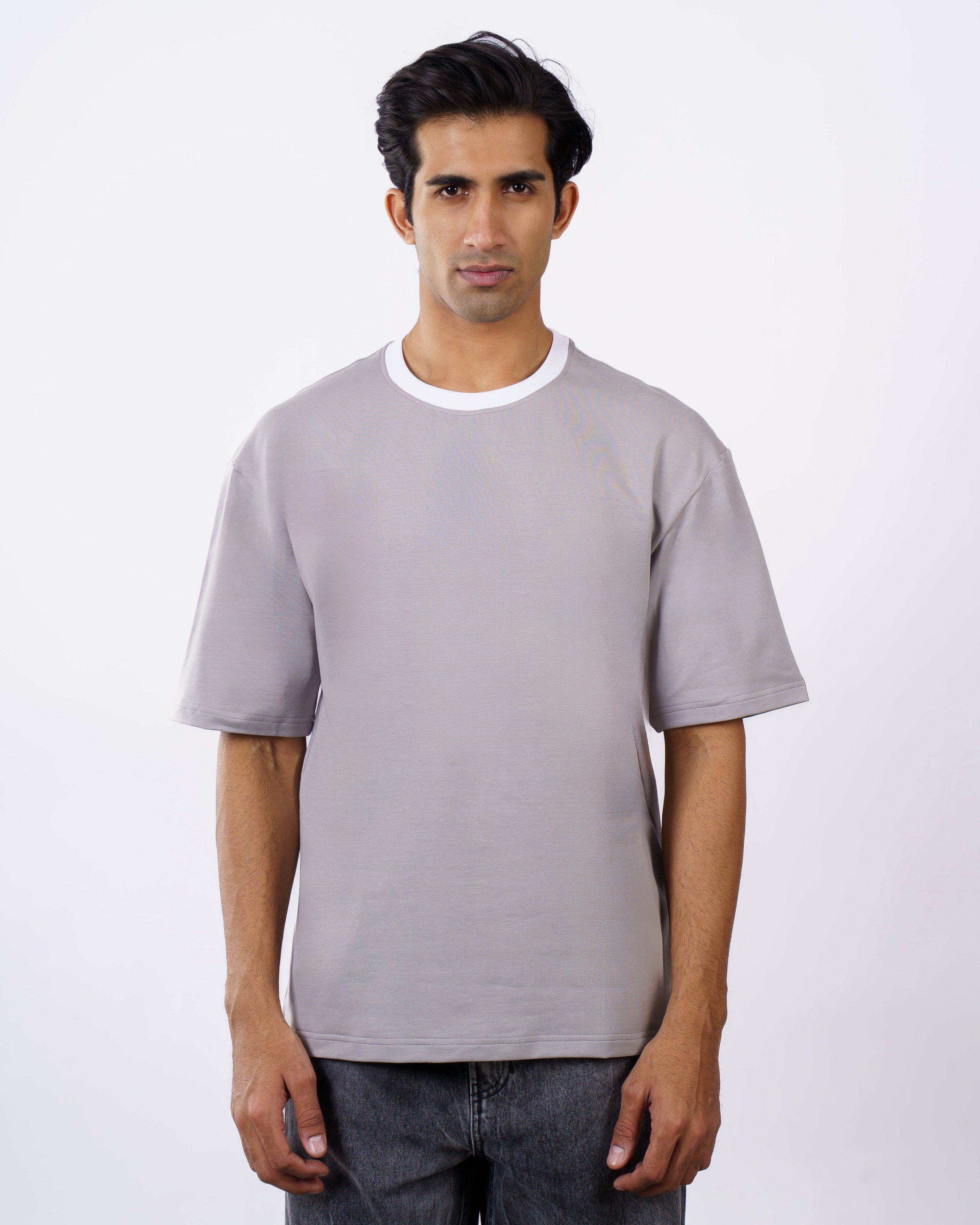 Oversized T-Shirt for Men | 240 GSM Cotton Terry Lycra | Light Grey