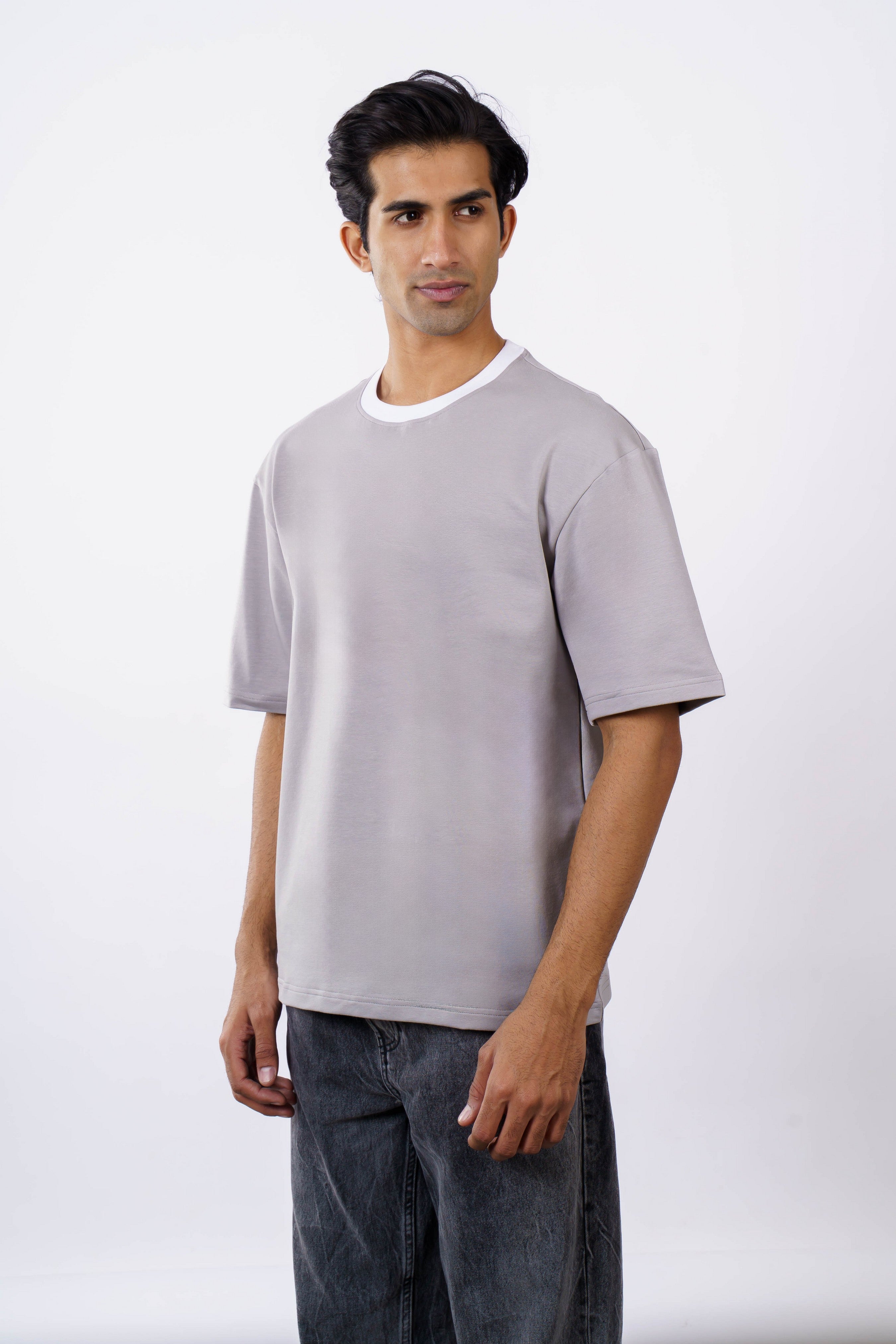 Oversized T-Shirt for Men | 240 GSM Cotton Terry Lycra | Light Grey