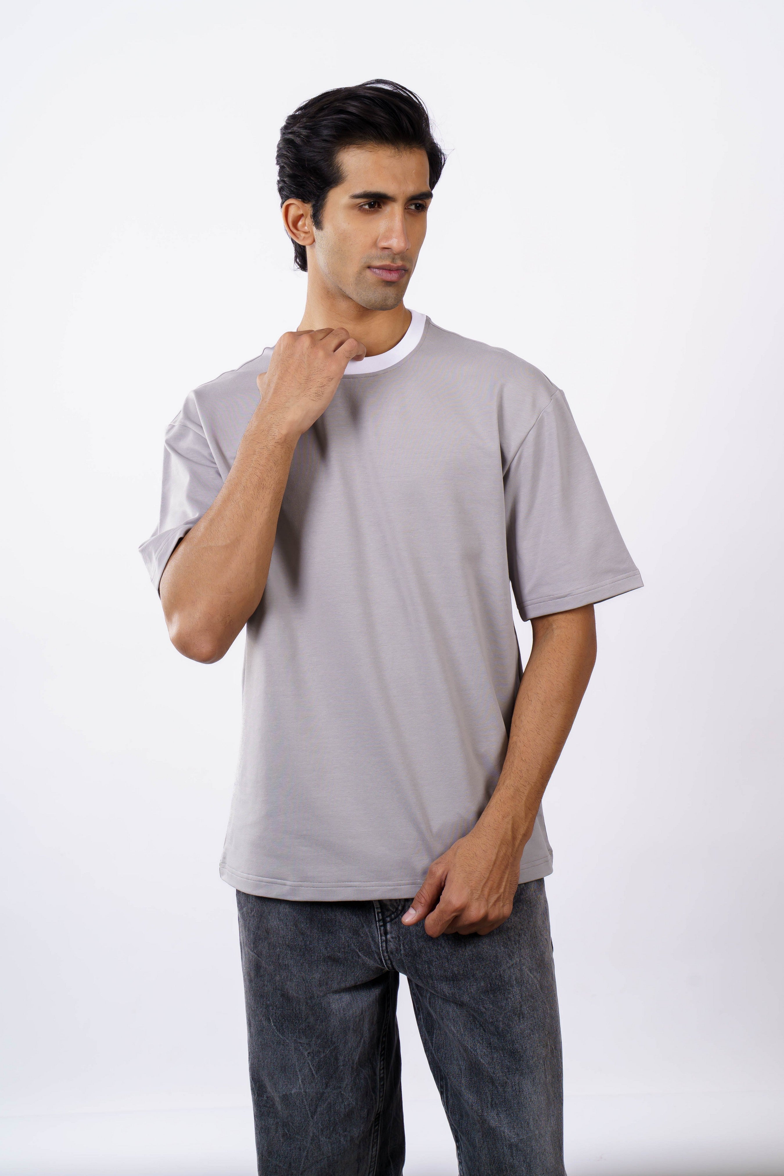 Oversized T-Shirt for Men | 240 GSM Cotton Terry Lycra | Light Grey