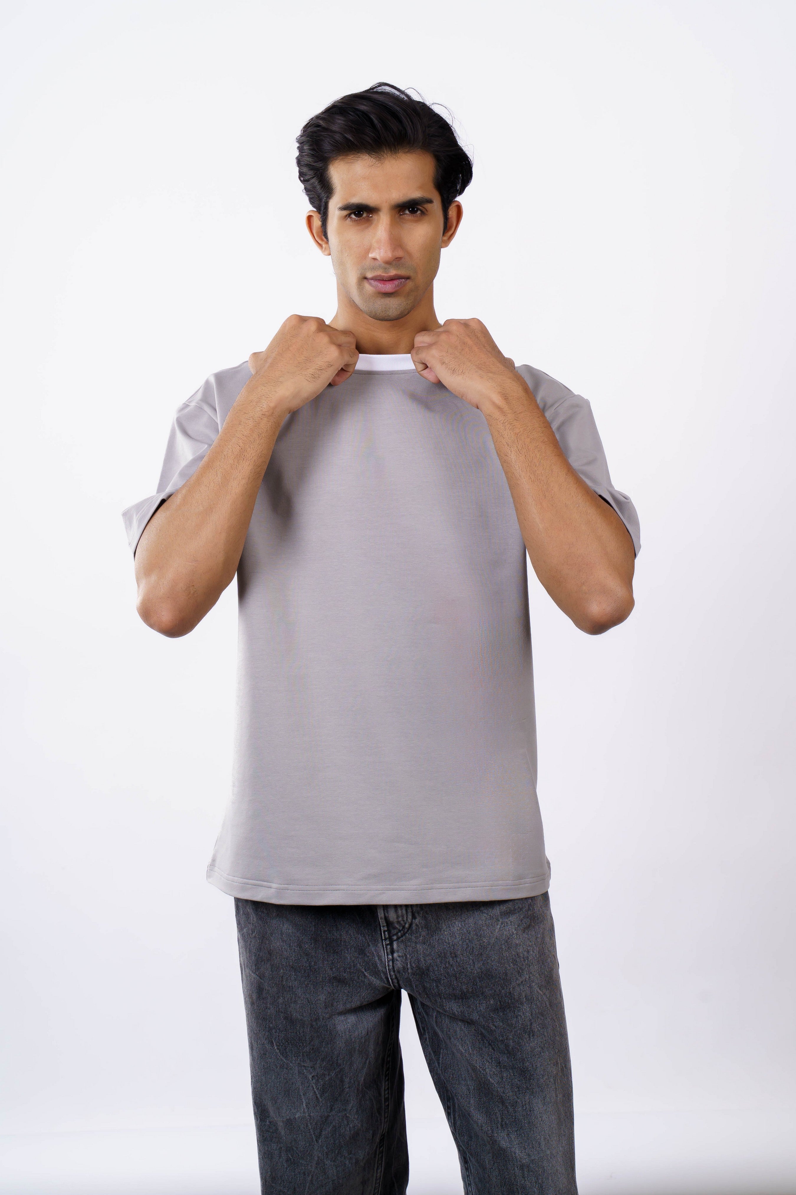 Oversized T-Shirt for Men | 240 GSM Cotton Terry Lycra | Light Grey