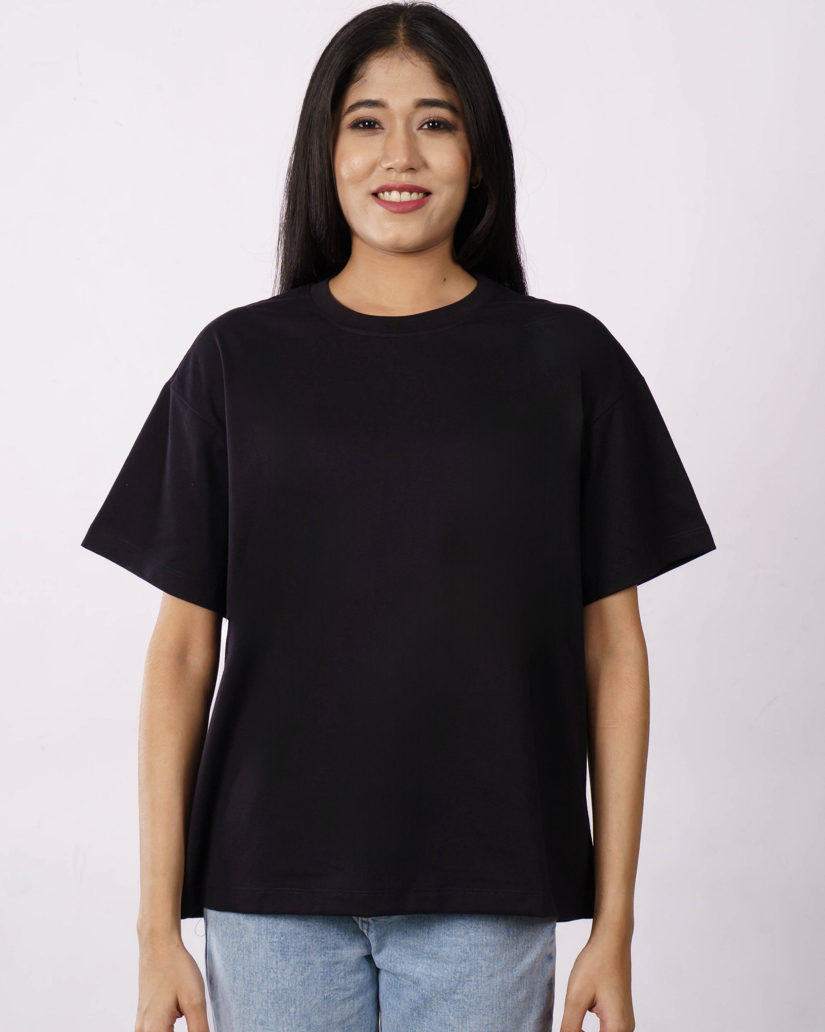 Oversized fit Tshirt for Women | Plain Black Premium Cotton Sinker 230 GSM