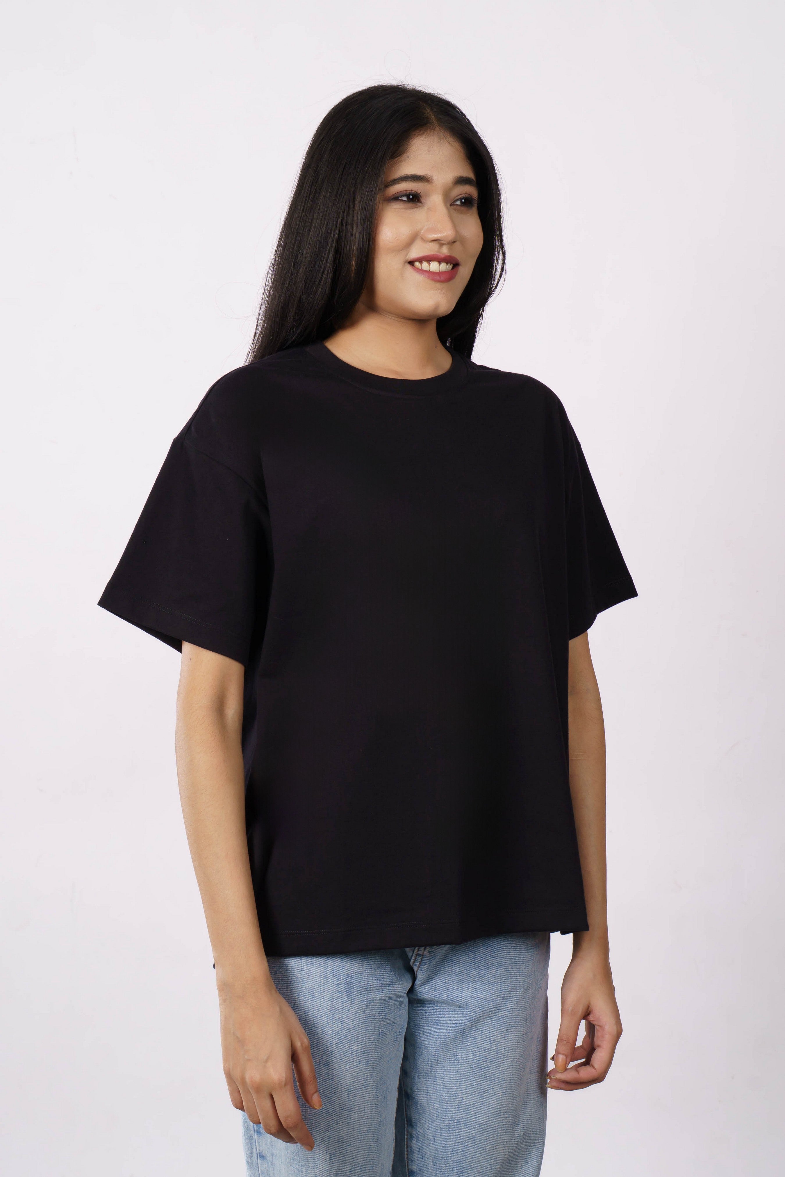 Oversized fit Tshirt for Women | Plain Black Premium Cotton Sinker 230 GSM