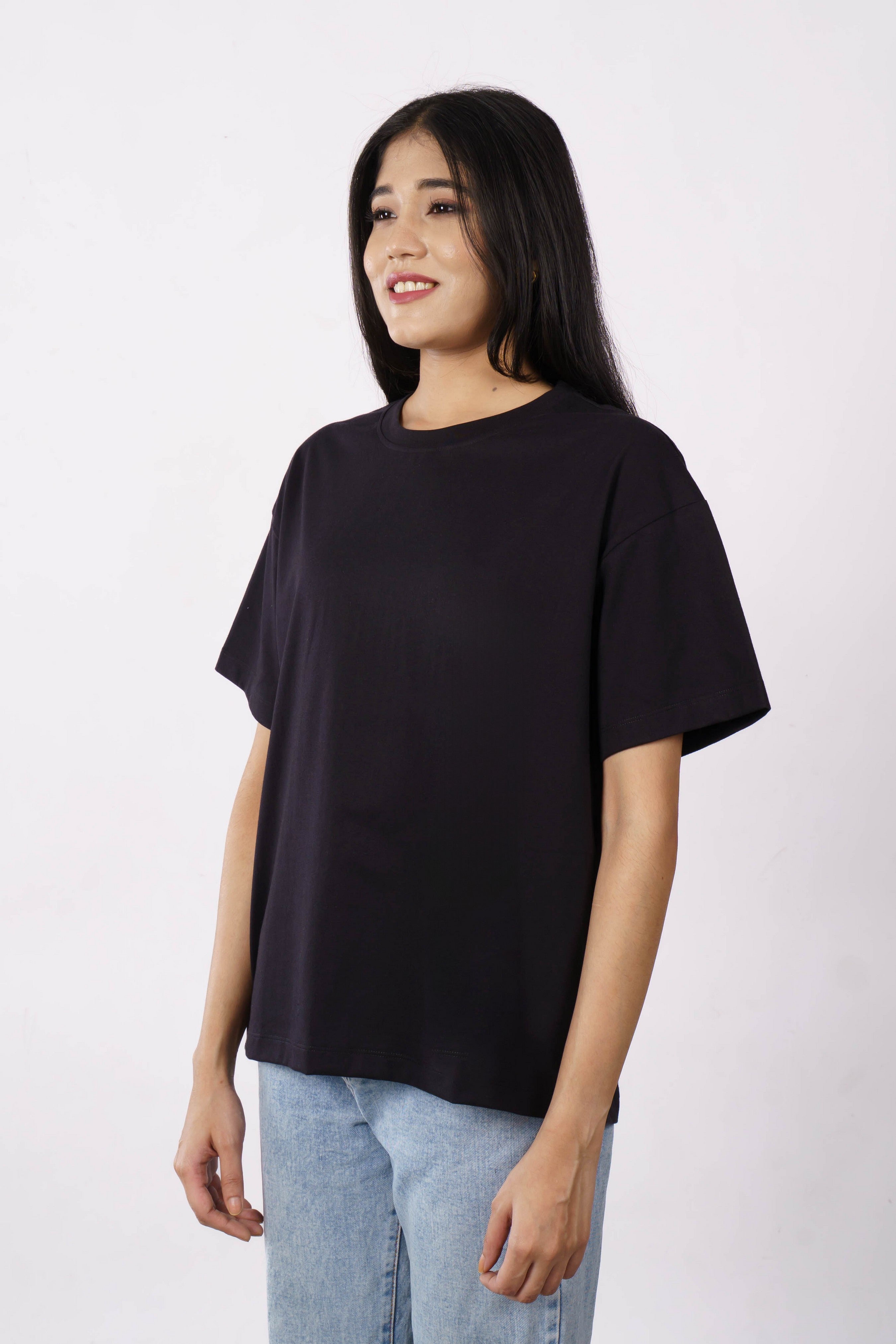 Oversized fit Tshirt for Women | Plain Black Premium Cotton Sinker 230 GSM