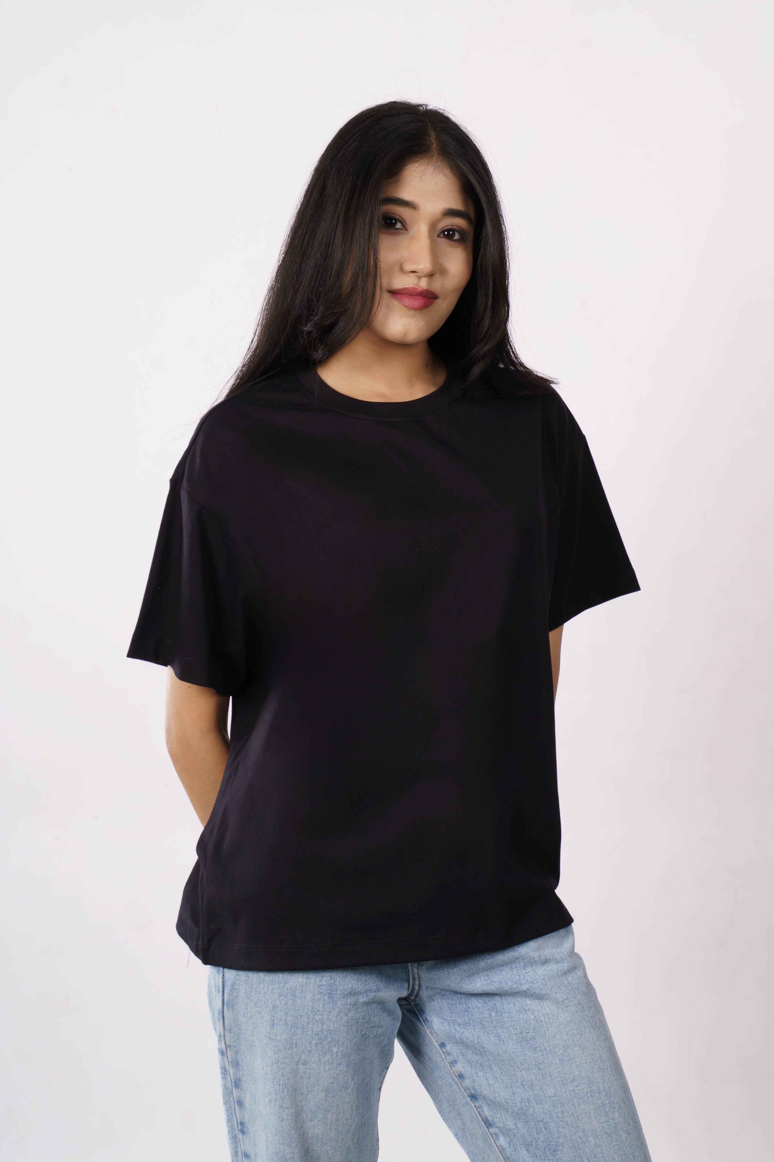 Oversized fit Tshirt for Women | Plain Black Premium Cotton Sinker 230 GSM