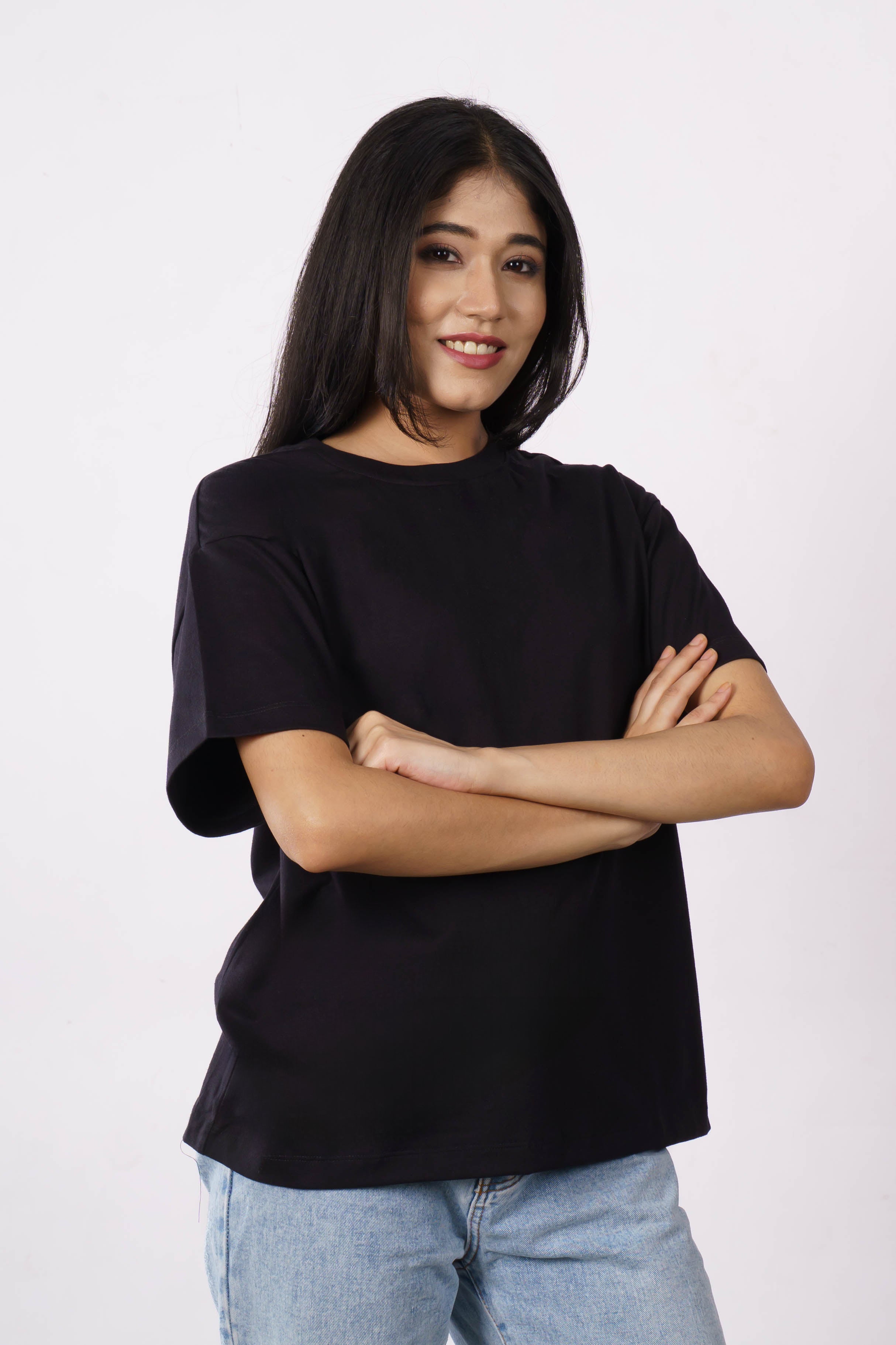 Oversized fit Tshirt for Women | Plain Black Premium Cotton Sinker 230 GSM