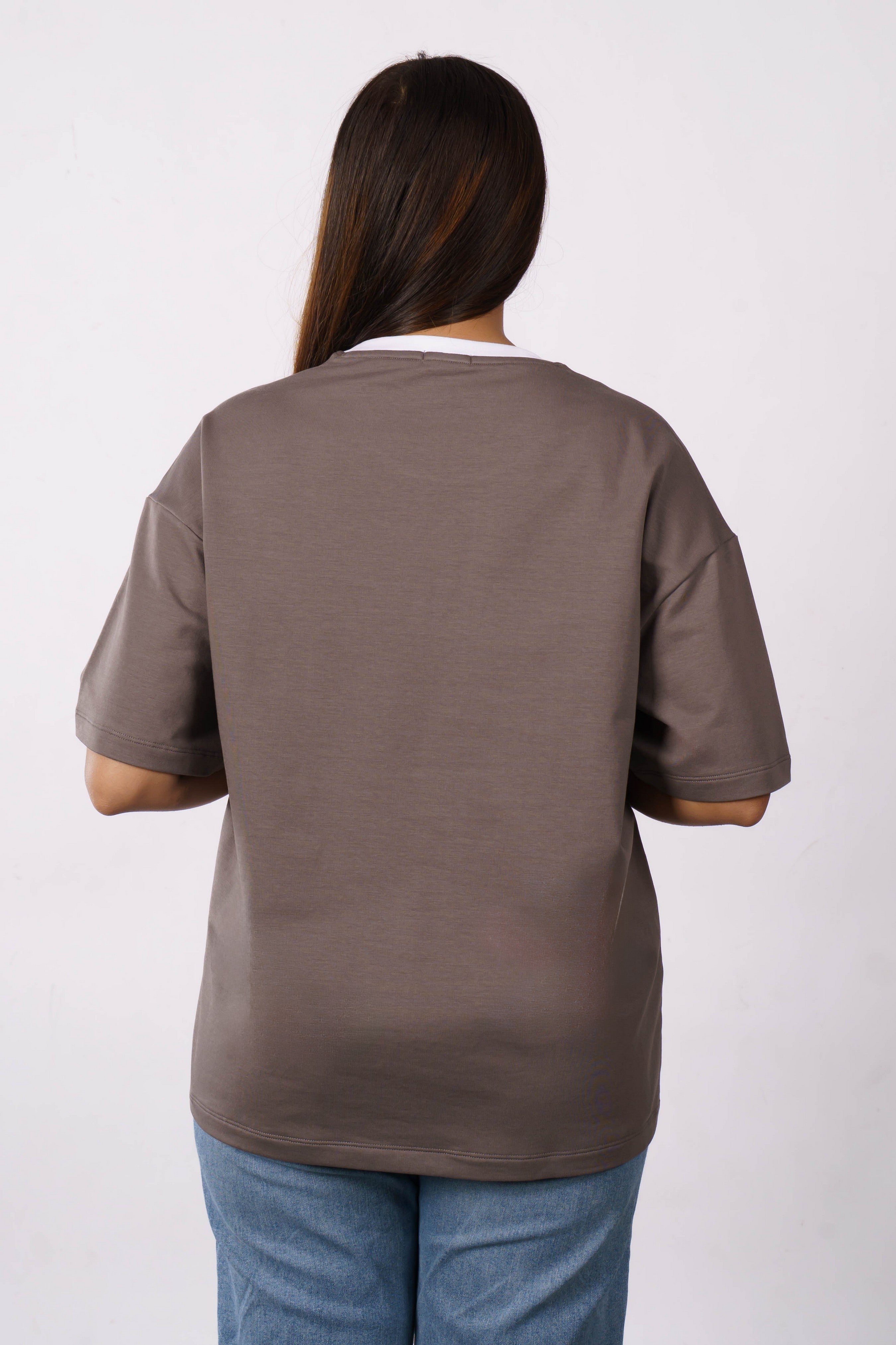Premium Cotton Terry Lycra Oversized T-Shirt for Women | Dark Onion | 240 GSM | Ribbed Crew Neck