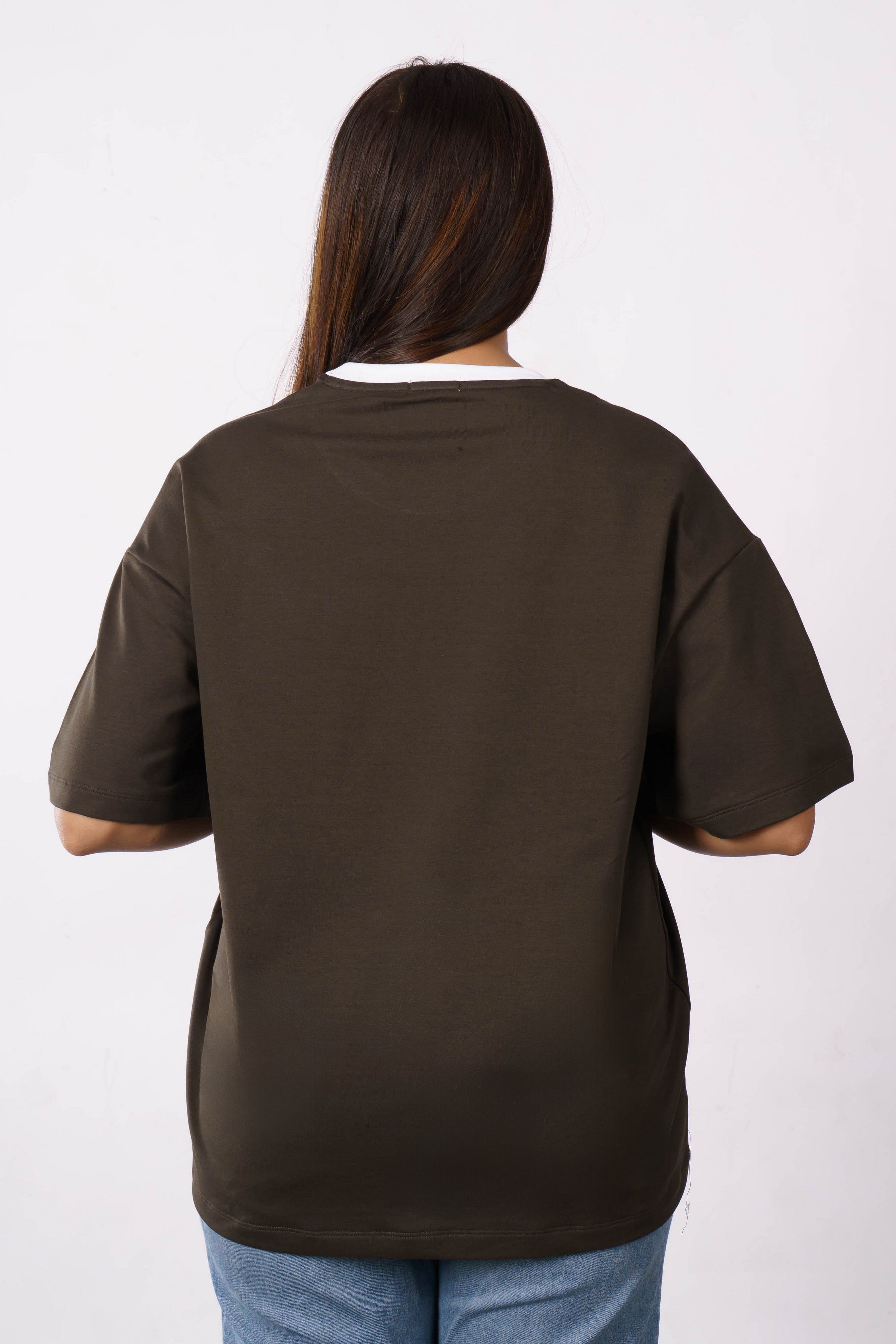 Premium Cotton Terry Lycra Oversized T-Shirt for Women | Olive Green | 240 GSM | Ribbed Crew Neck