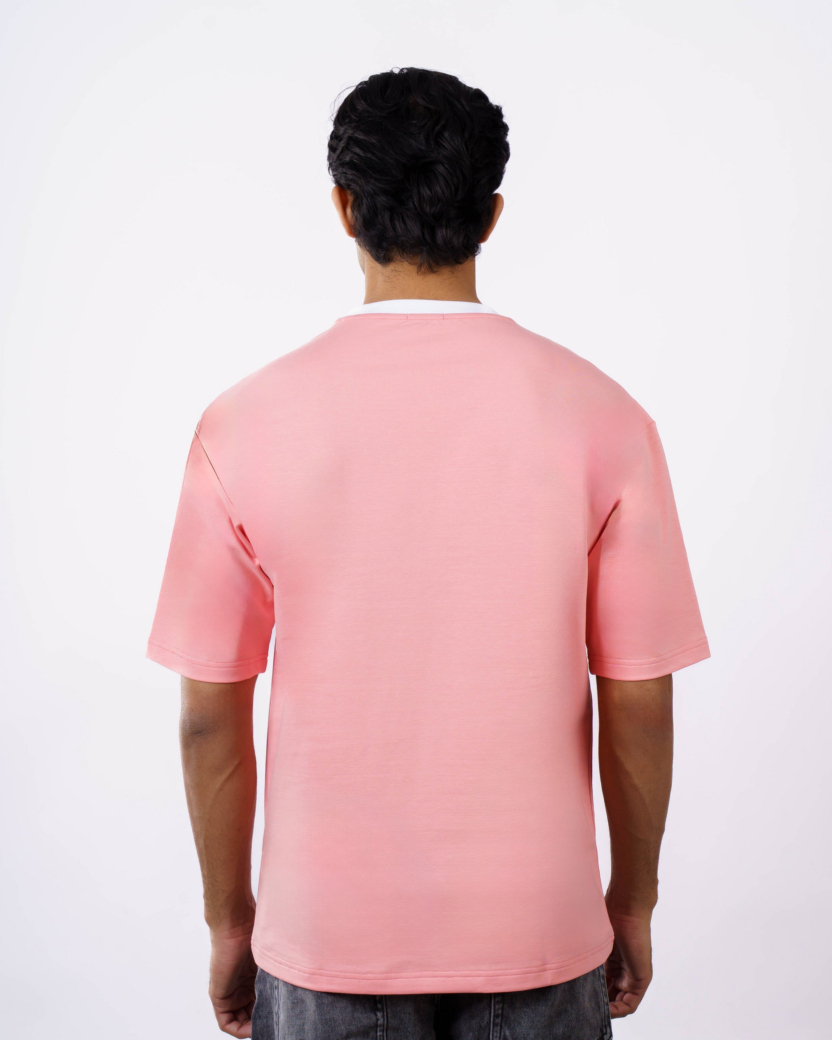 Premium Pink Cotton Terry Lycra Oversized T-Shirt, 240 GSM, Casual Wear, Ribbed Crew Neck