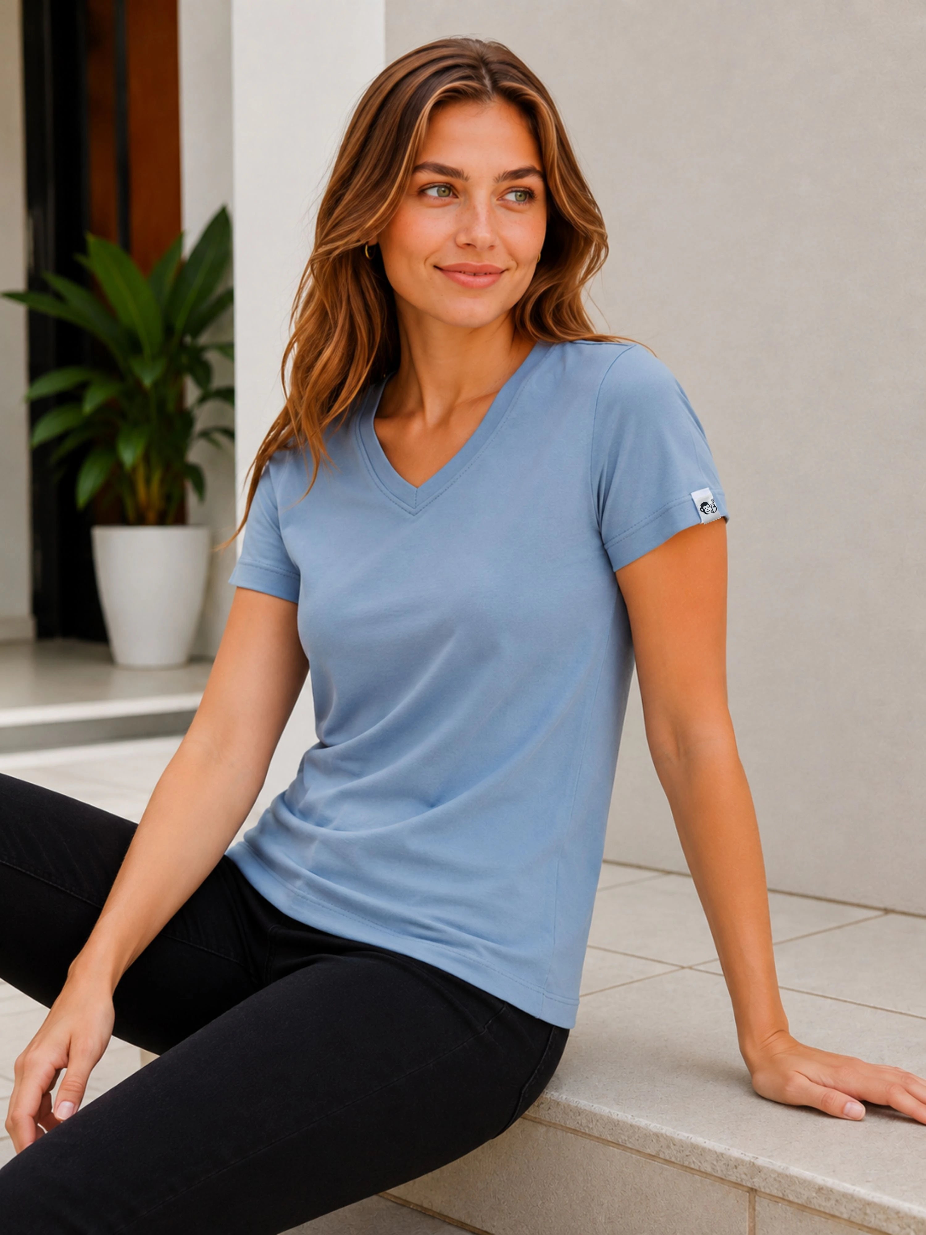 CEMENT GREY| Regular Fit Plain Tshirt For Women | V-Neck Tshirts-PLAIN