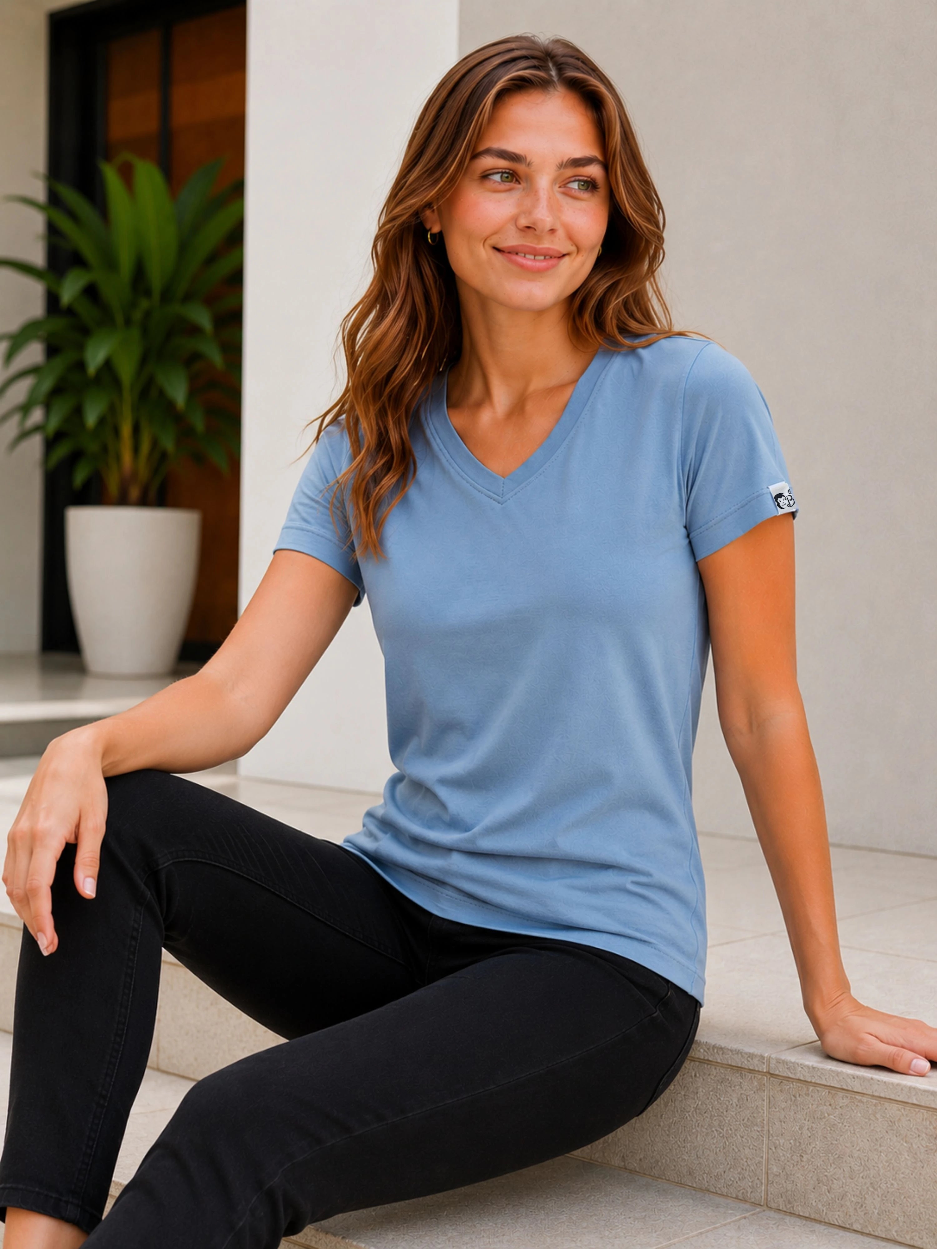 CEMENT GREY| Regular Fit Plain Tshirt For Women | V-Neck Tshirts-PLAIN