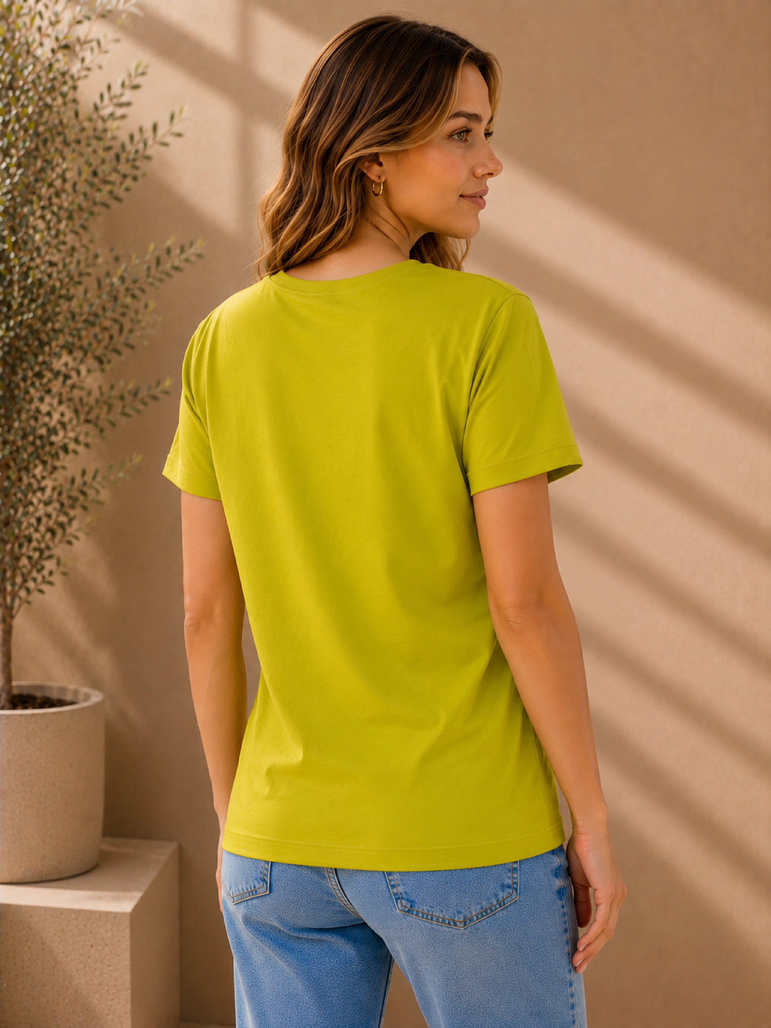 CREATE | Creative Designers | Lime Green V-Neck Regular Fit T-Shirt for Women