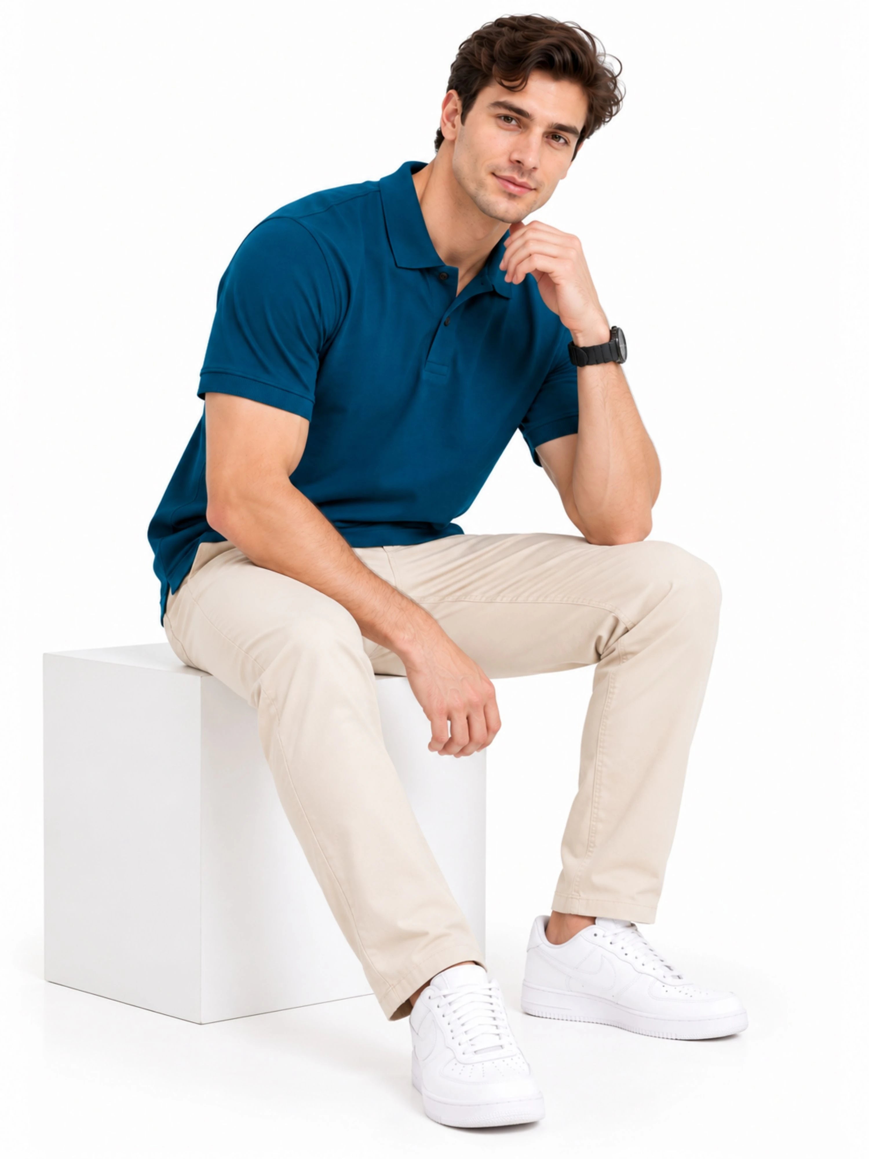 Regular Fit Plain Polo T-Shirt for Men - Deep Teal Blue