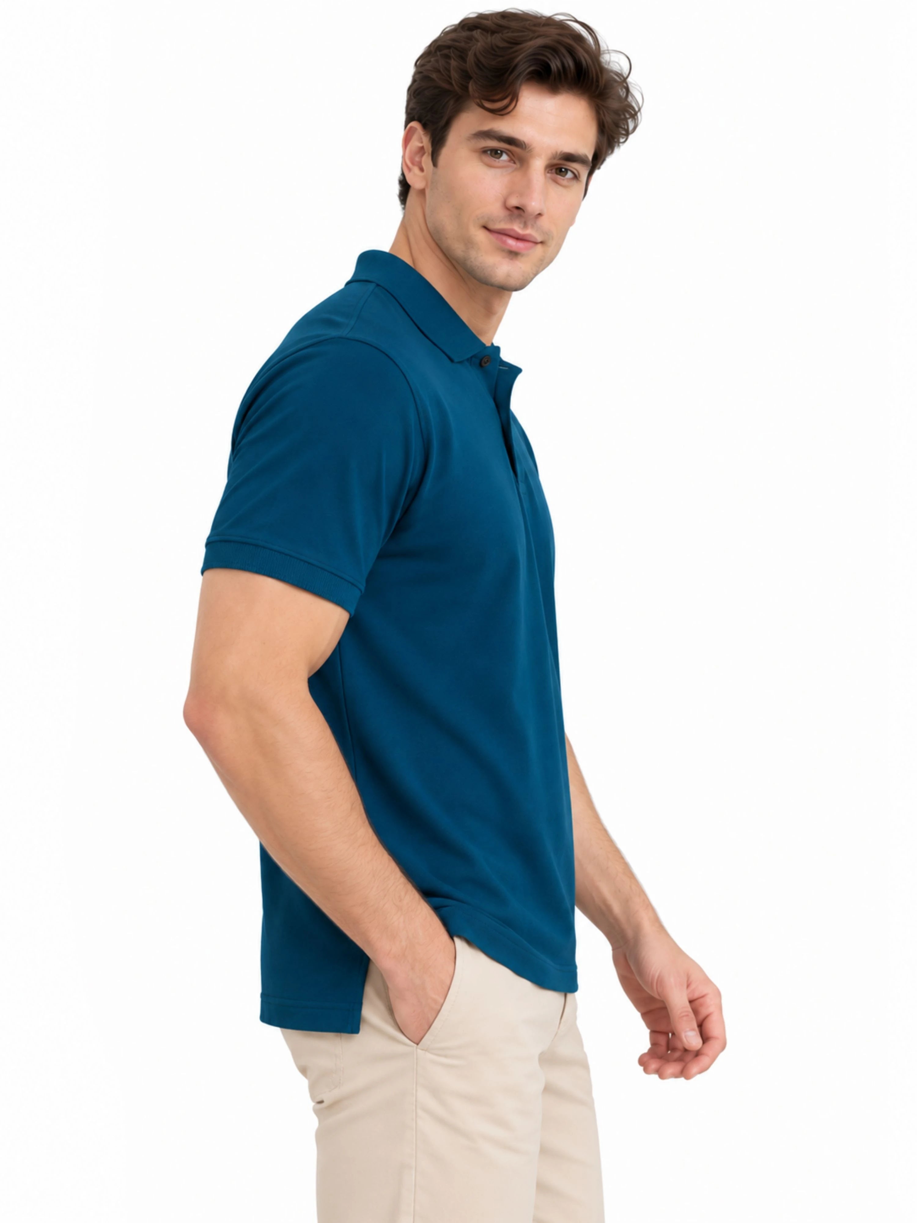 Regular Fit Plain Polo T-Shirt for Men - Deep Teal Blue