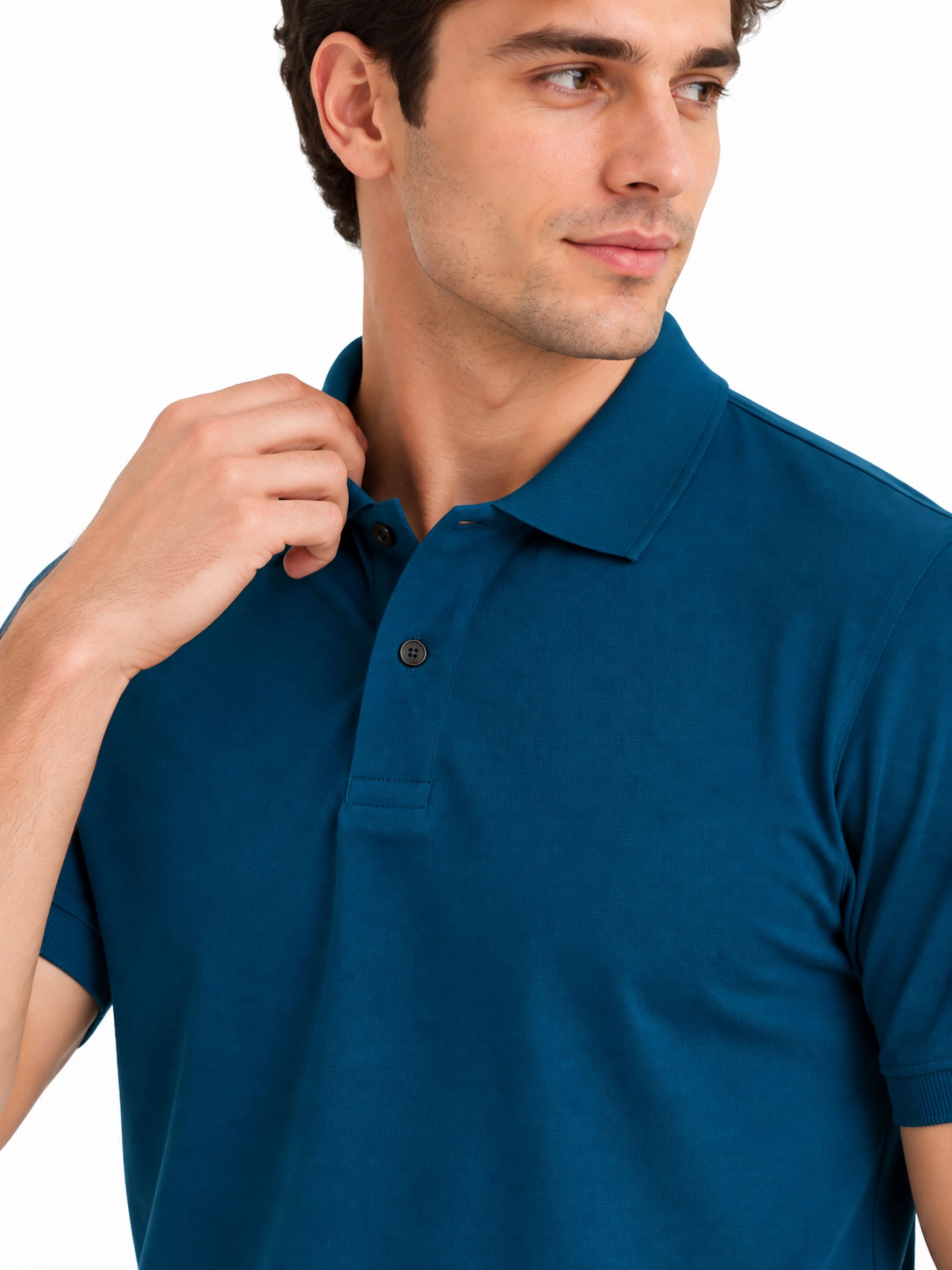 Regular Fit Plain Polo T-Shirt for Men - Deep Teal Blue