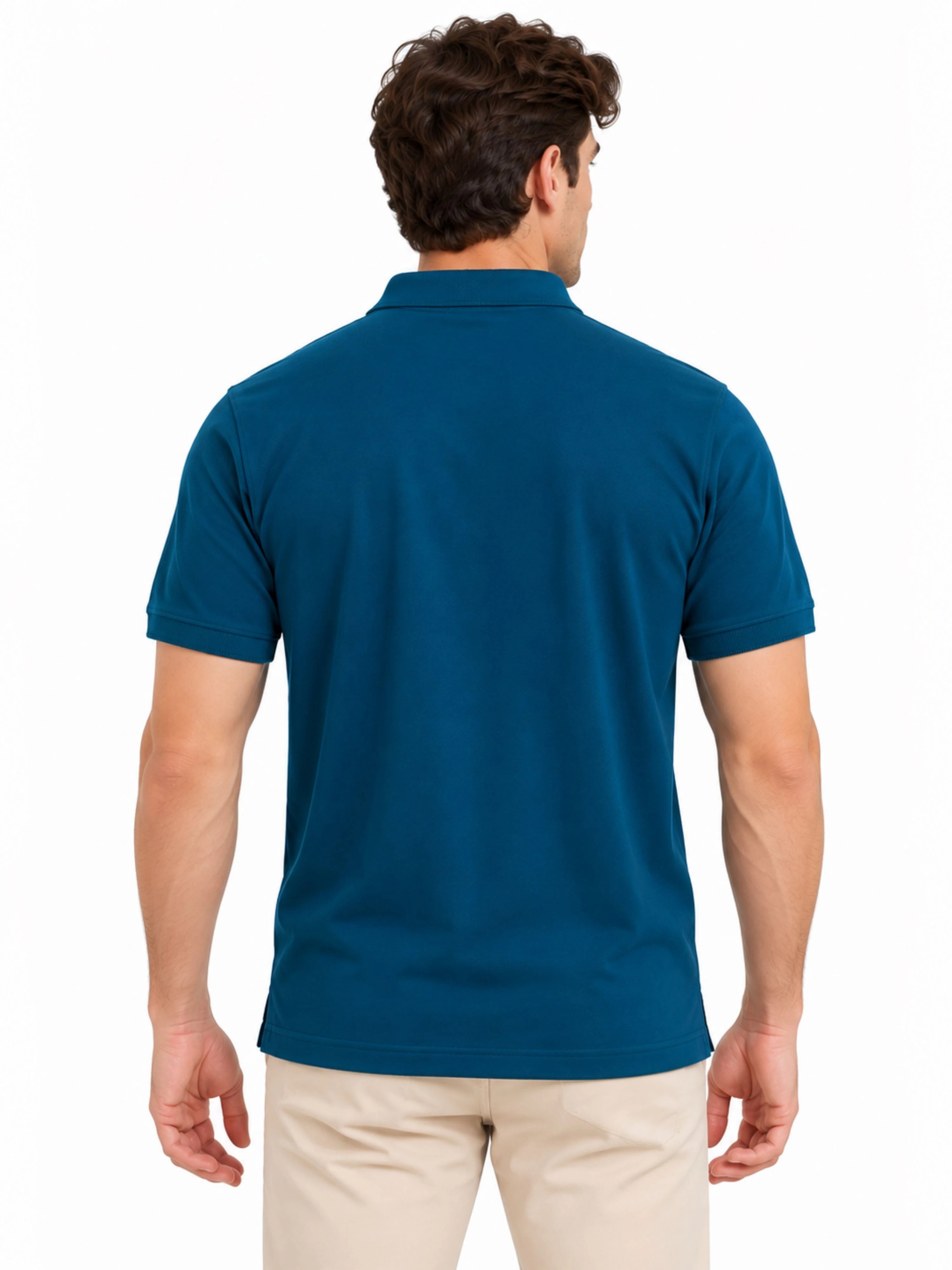 Regular Fit Plain Polo T-Shirt for Men - Deep Teal Blue