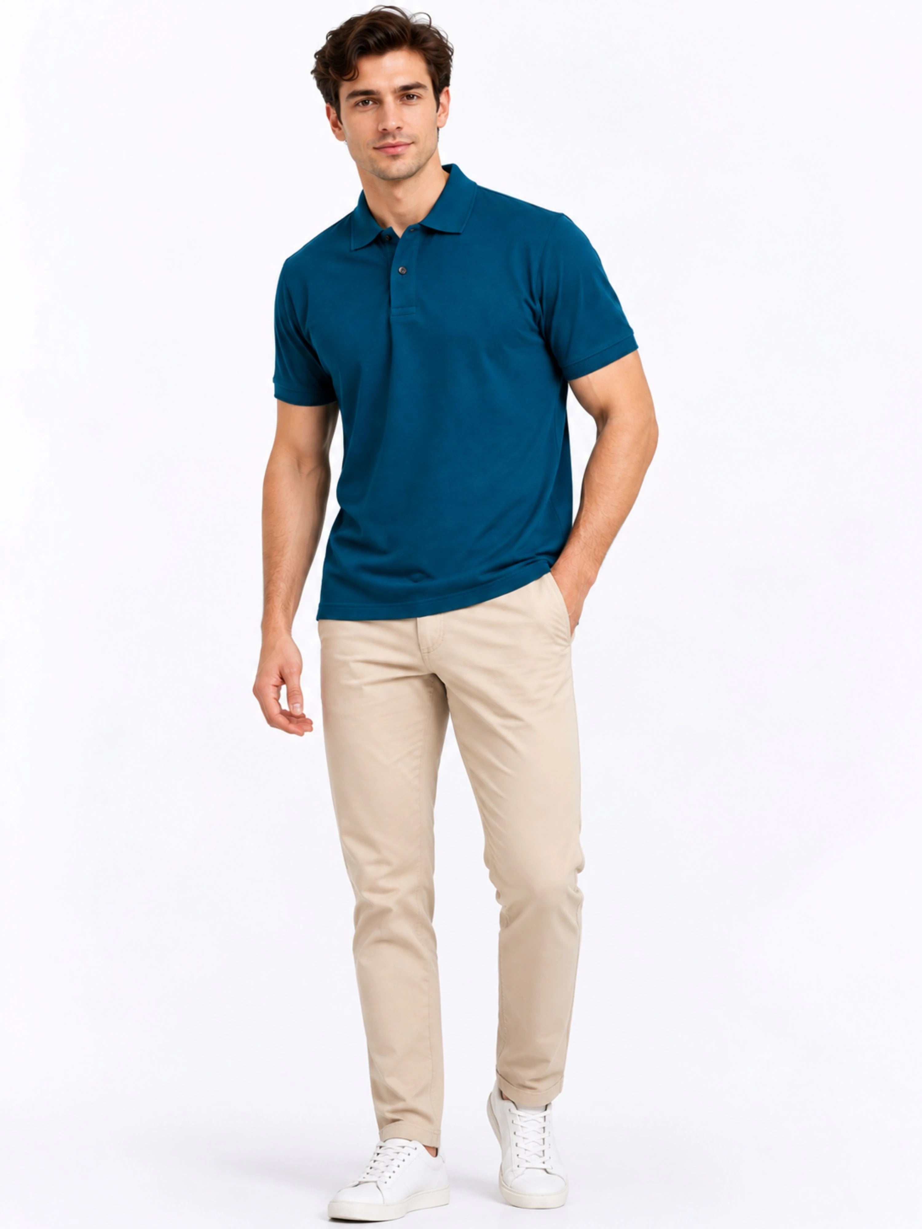 Regular Fit Plain Polo T-Shirt for Men - Deep Teal Blue