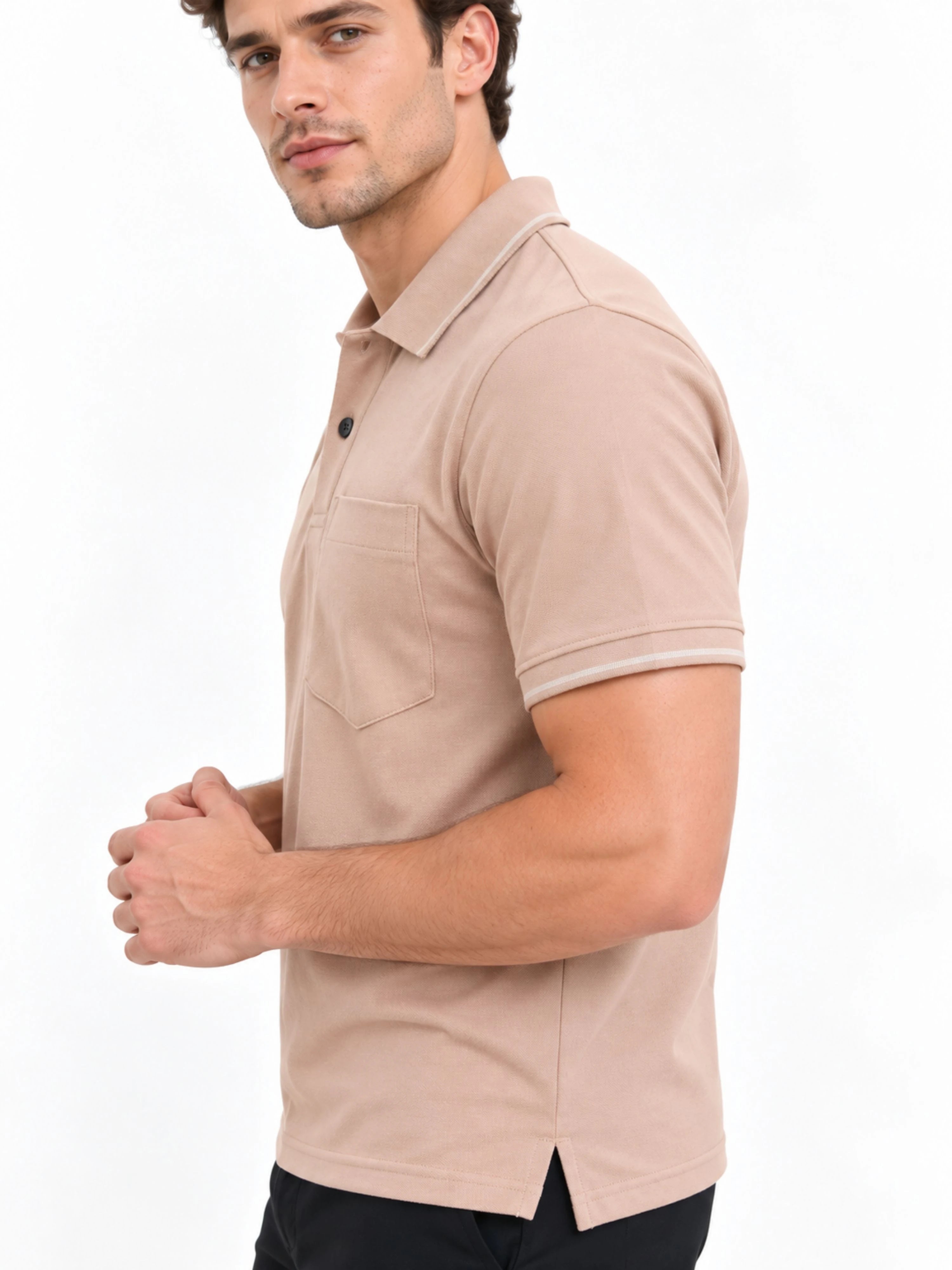 Regular Fit Plain Polo T-Shirt for Men - Warm Sand Beige