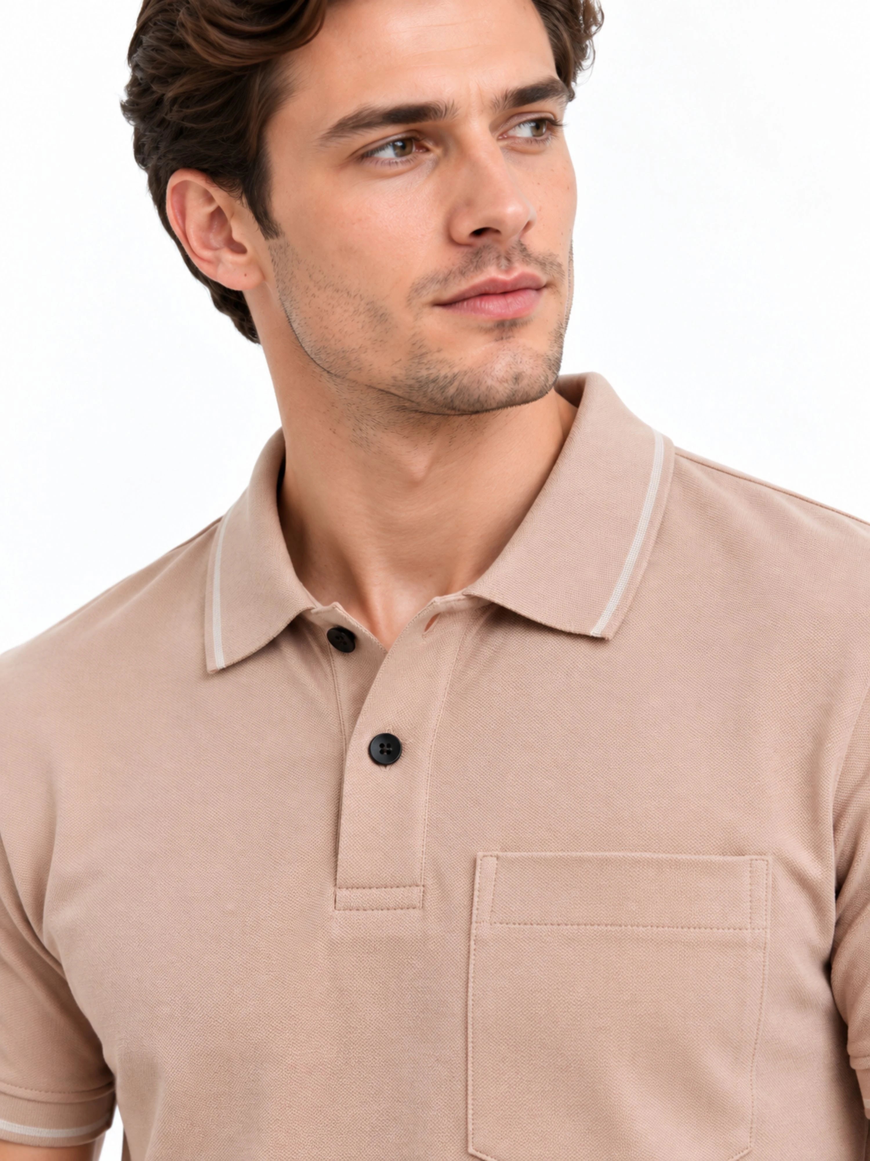 Regular Fit Plain Polo T-Shirt for Men - Warm Sand Beige