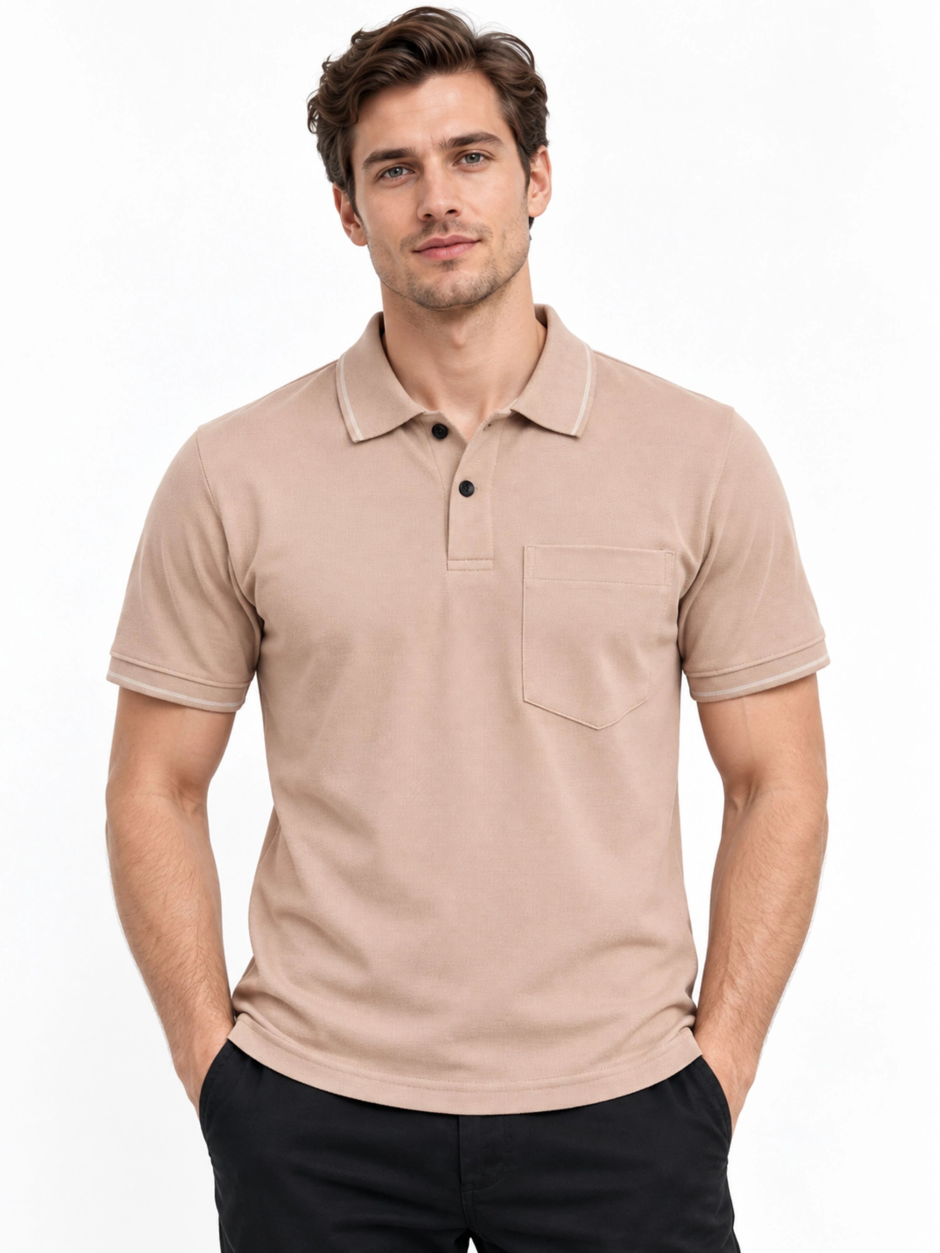 Regular Fit Plain Polo T-Shirt for Men - Warm Sand Beige