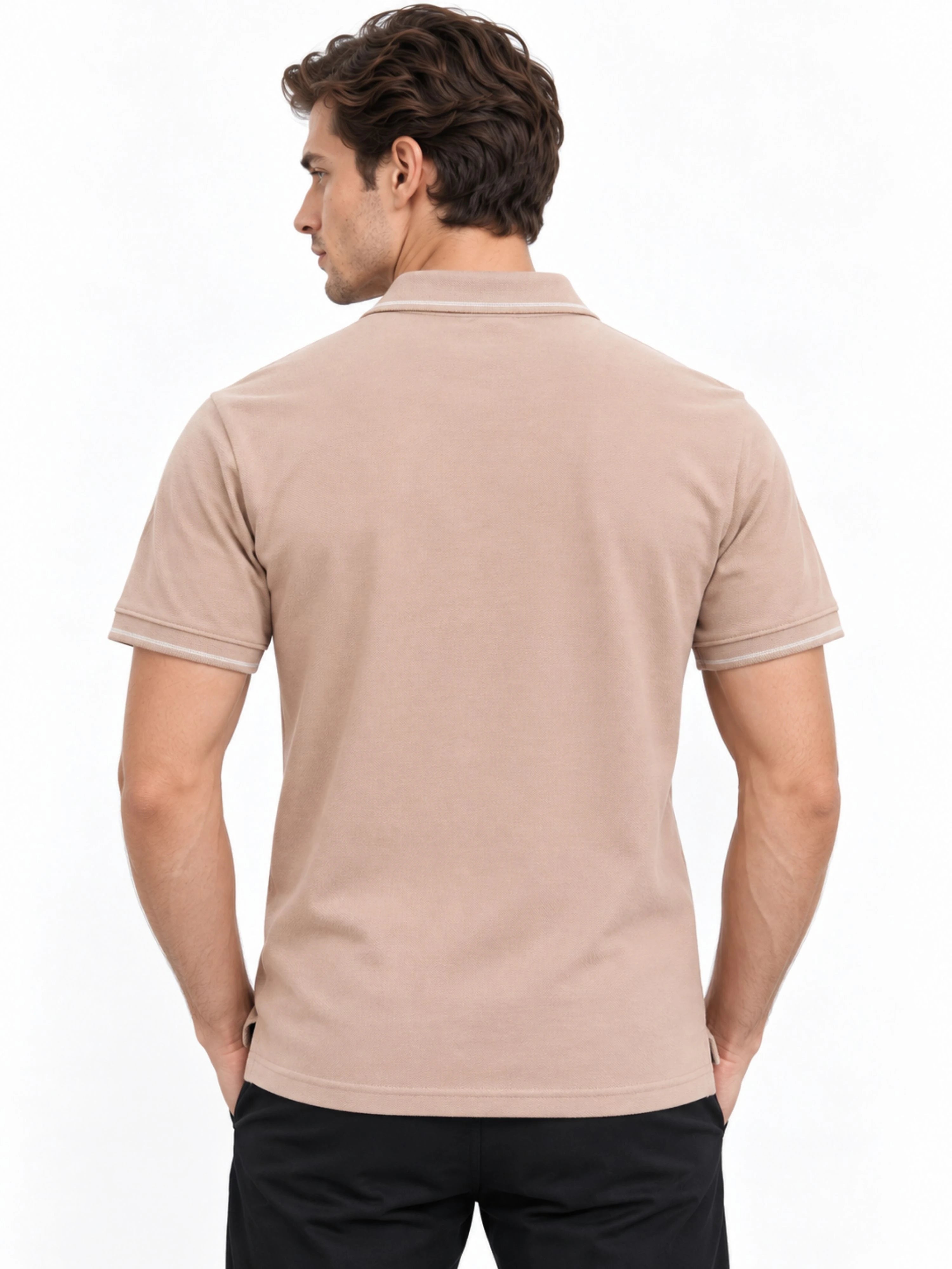 Regular Fit Plain Polo T-Shirt for Men - Warm Sand Beige