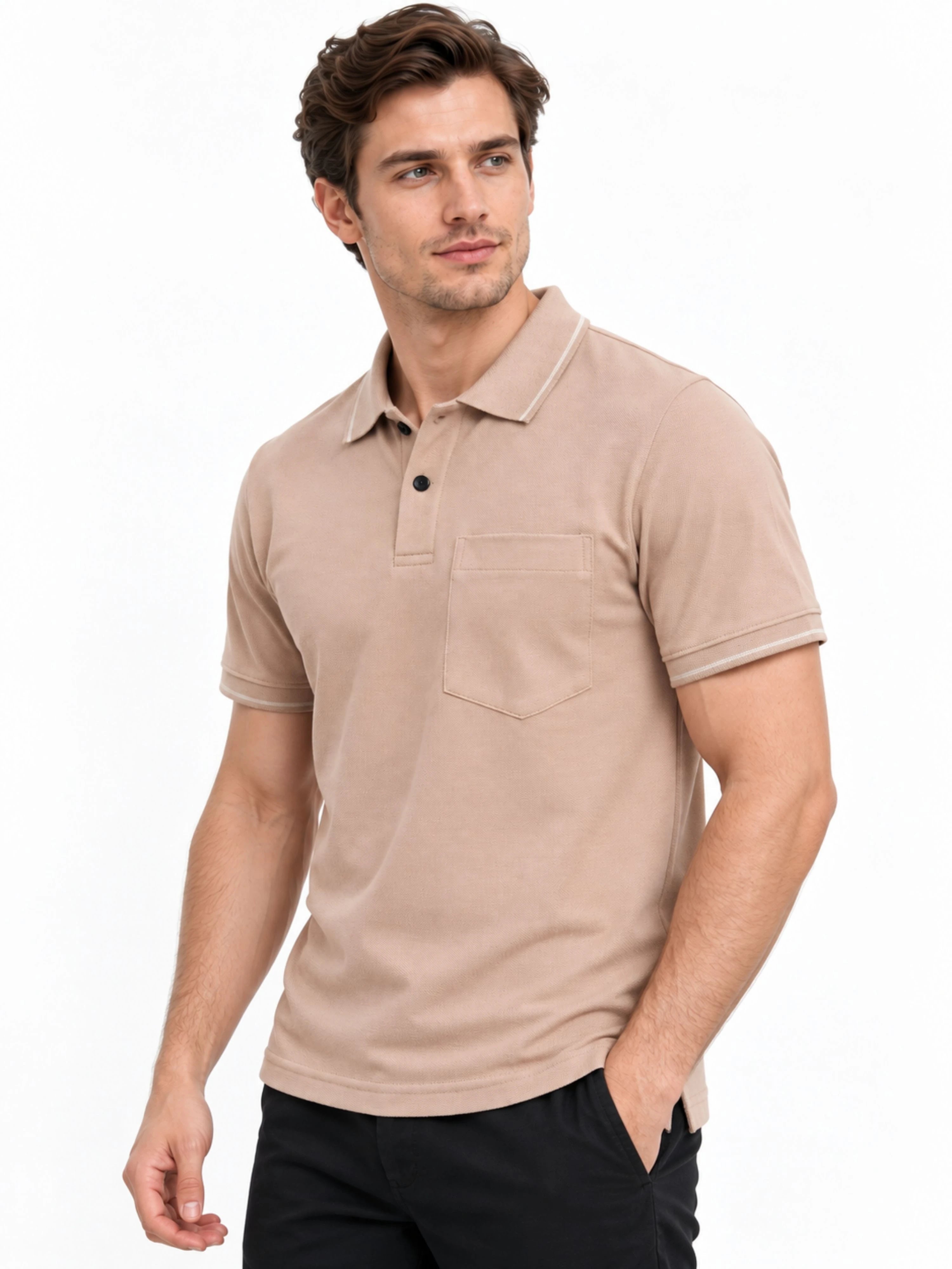 Regular Fit Plain Polo T-Shirt for Men - Warm Sand Beige