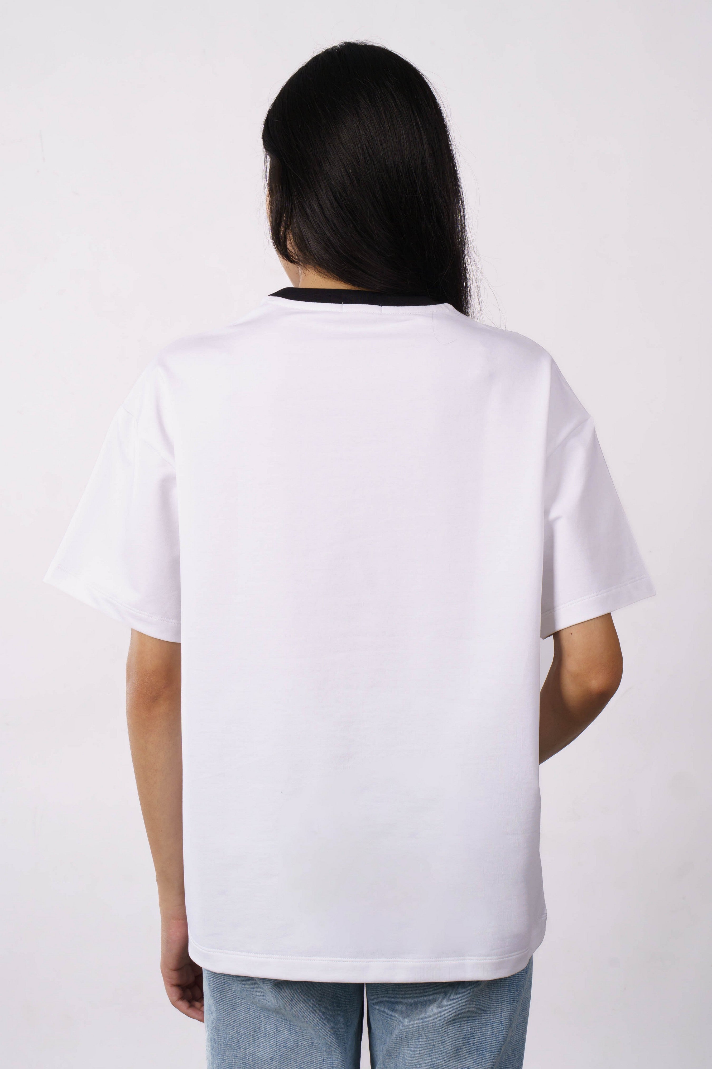 Premium Cotton Terry Lycra Oversized T-Shirt for Women | White | 240 GSM | Ribbed Crew Neck