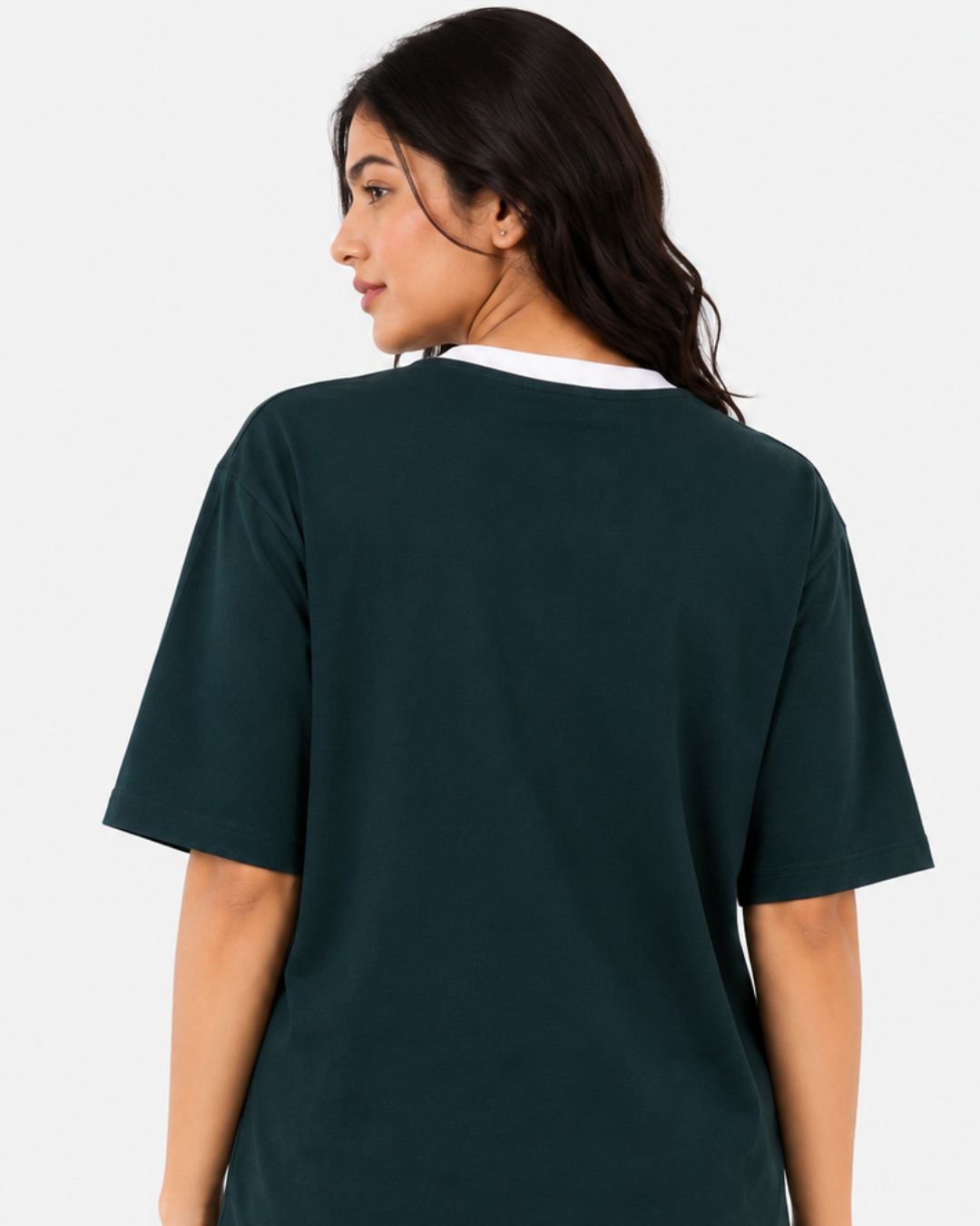 Premium Bottle Green Oversized Plain T-shirt For Women, 240 GSM Fabric