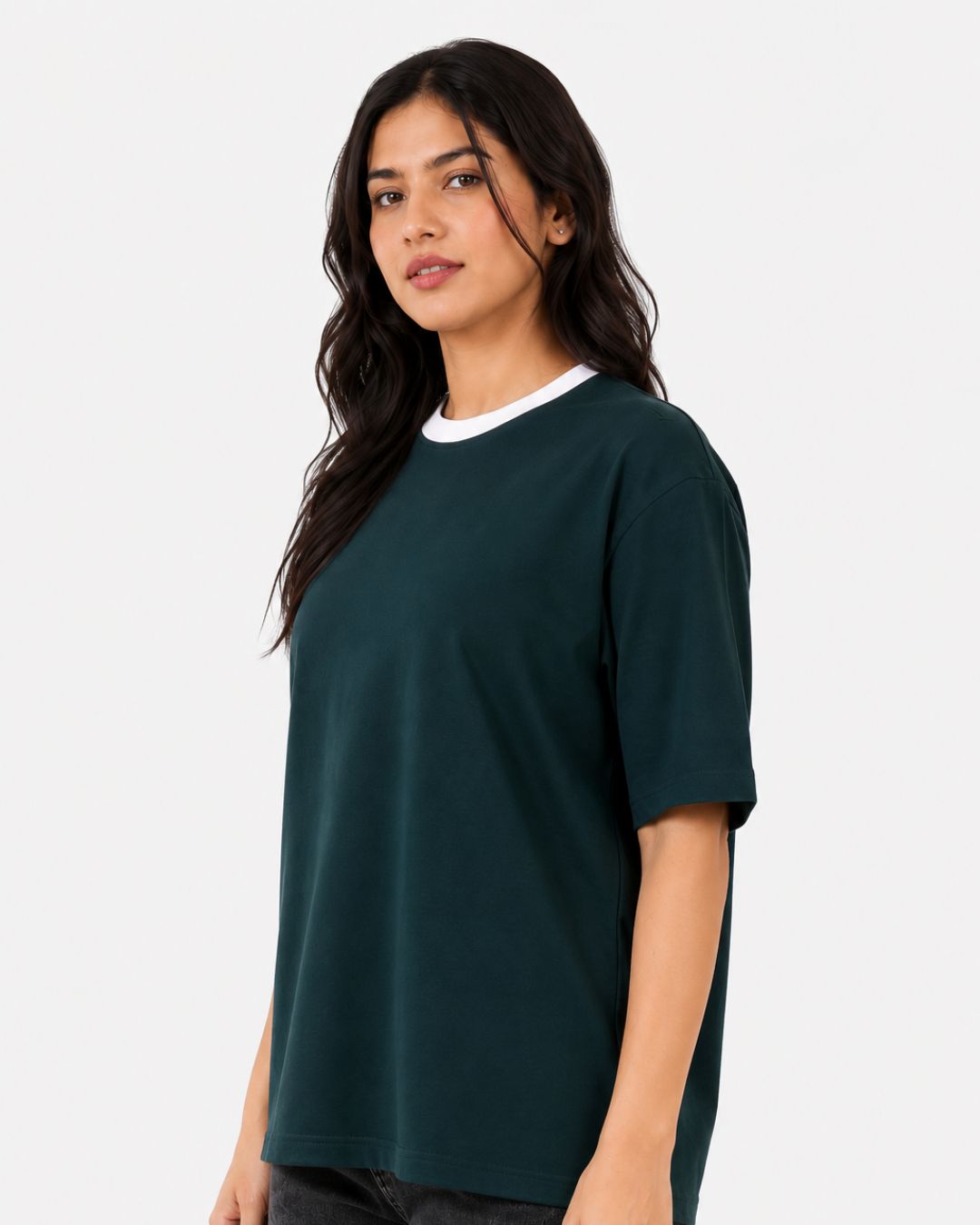 Premium Bottle Green Oversized Plain T-shirt For Women, 240 GSM Fabric