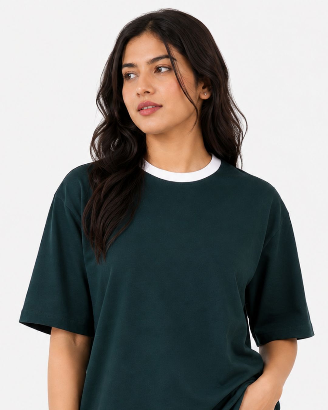 Premium Bottle Green Oversized Plain T-shirt For Women, 240 GSM Fabric