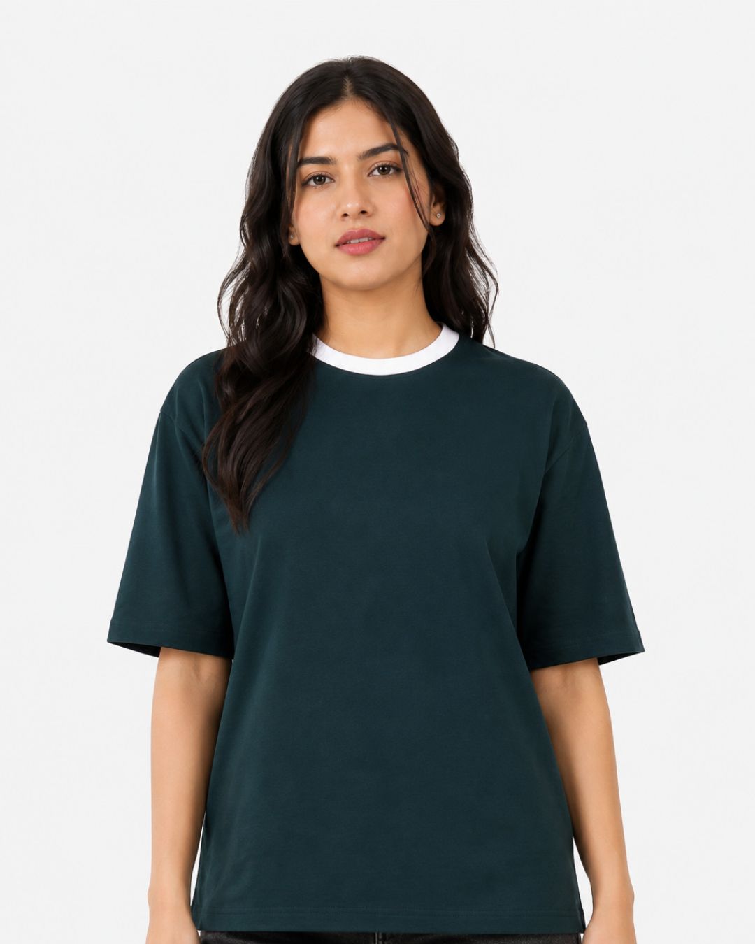 Premium Bottle Green Oversized Plain T-shirt For Women, 240 GSM Fabric