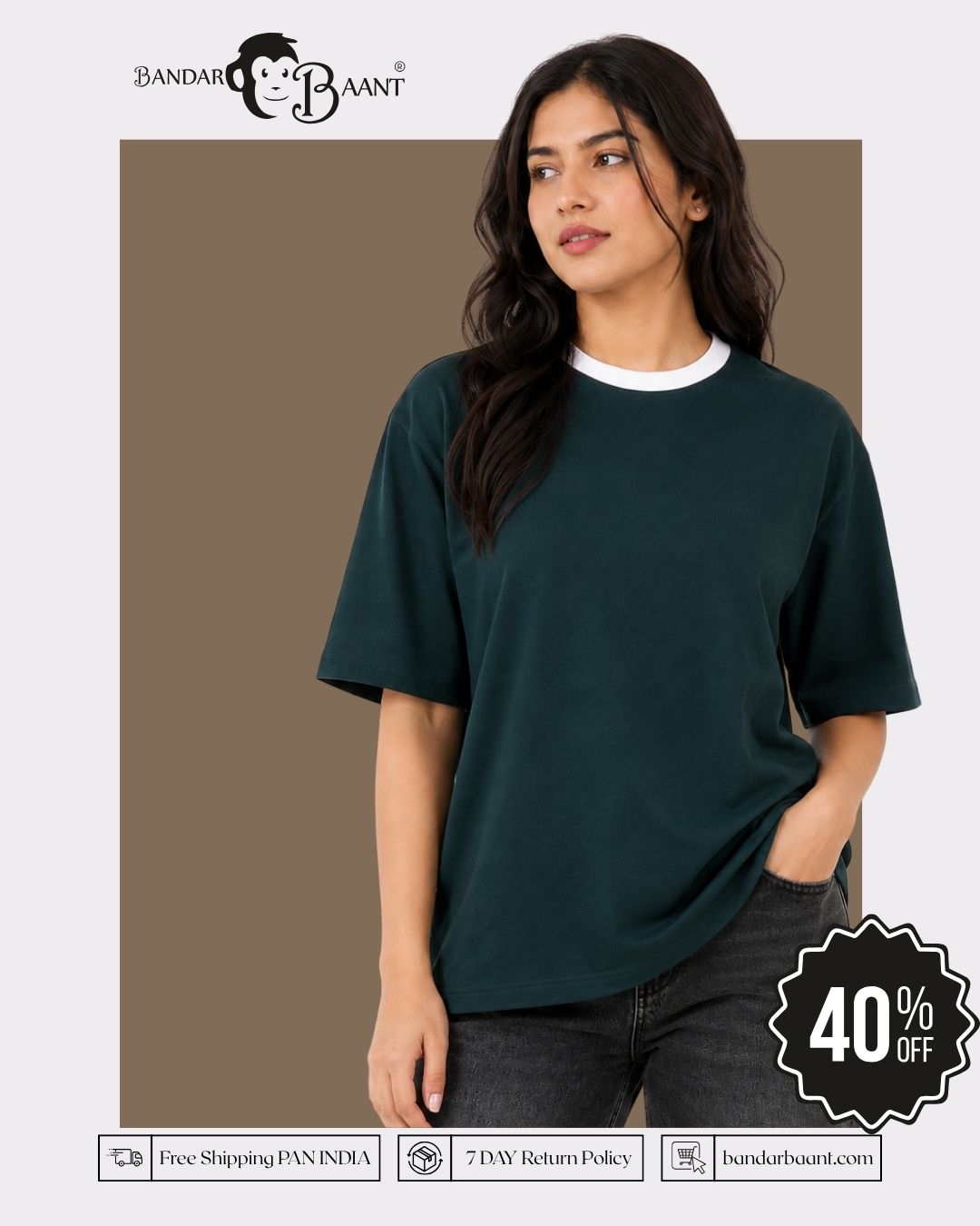 Premium Bottle Green Oversized Plain T-shirt For Women, 240 GSM Fabric