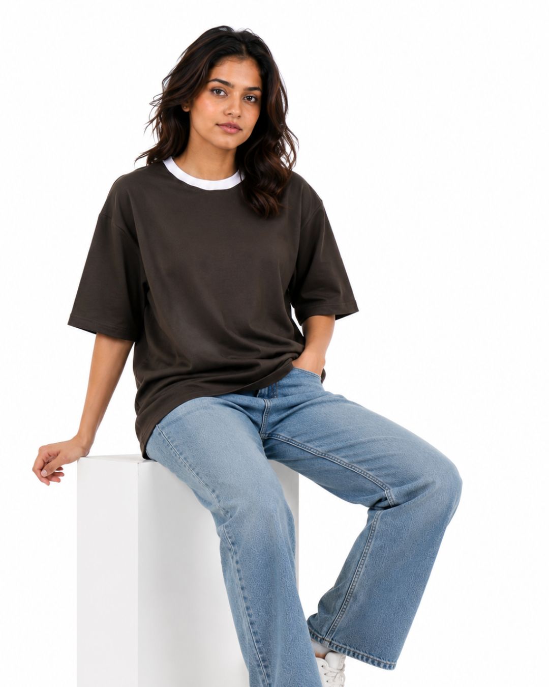 Premium Olive Green Oversized Plain T-Shirt For Women, 240 GSM Fabric