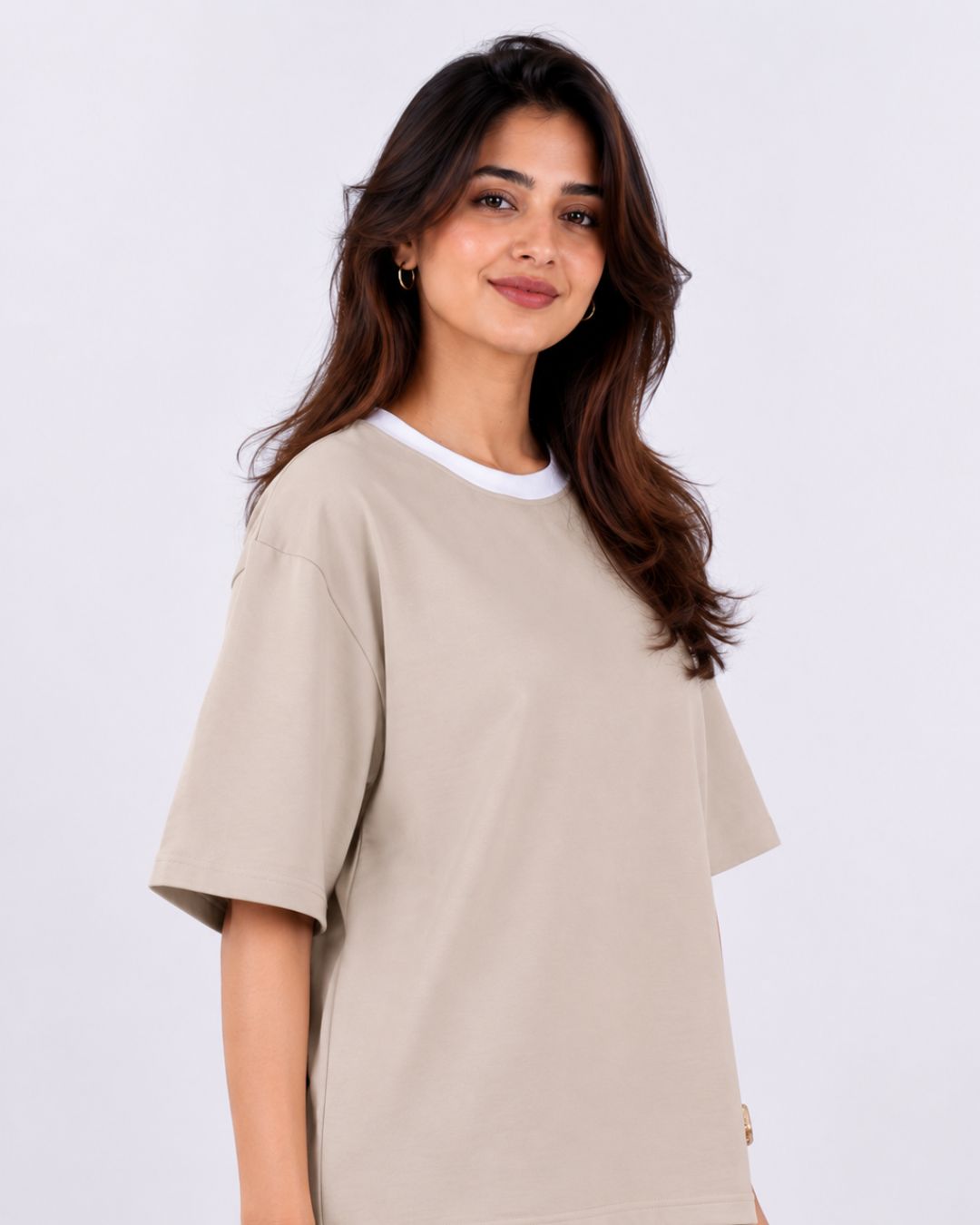 Premium Skin Color Oversized Plain T-Shirt for Women, 240 GSM Fabric