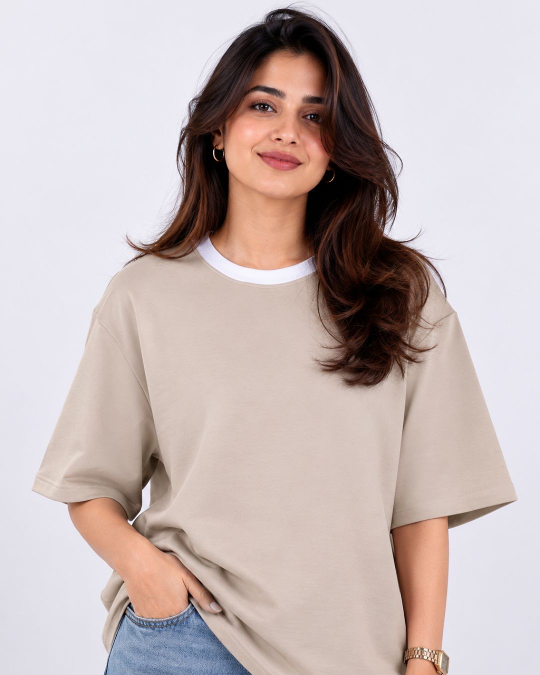Premium Skin Color Oversized Plain T-Shirt for Women, 240 GSM Fabric