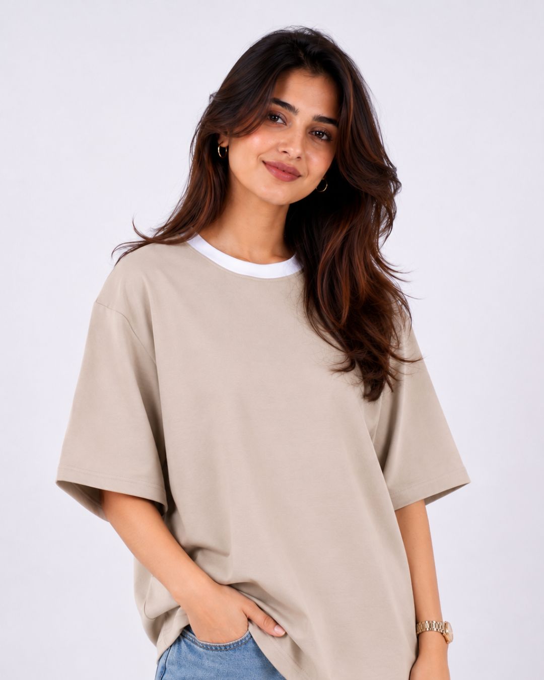 Premium Skin Color Oversized Plain T-Shirt for Women, 240 GSM Fabric