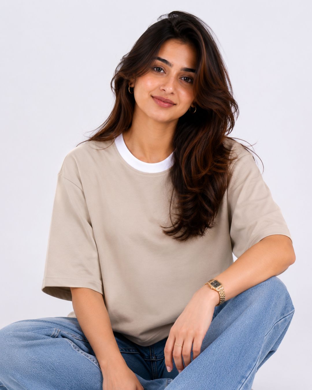 Premium Skin Color Oversized Plain T-Shirt for Women, 240 GSM Fabric