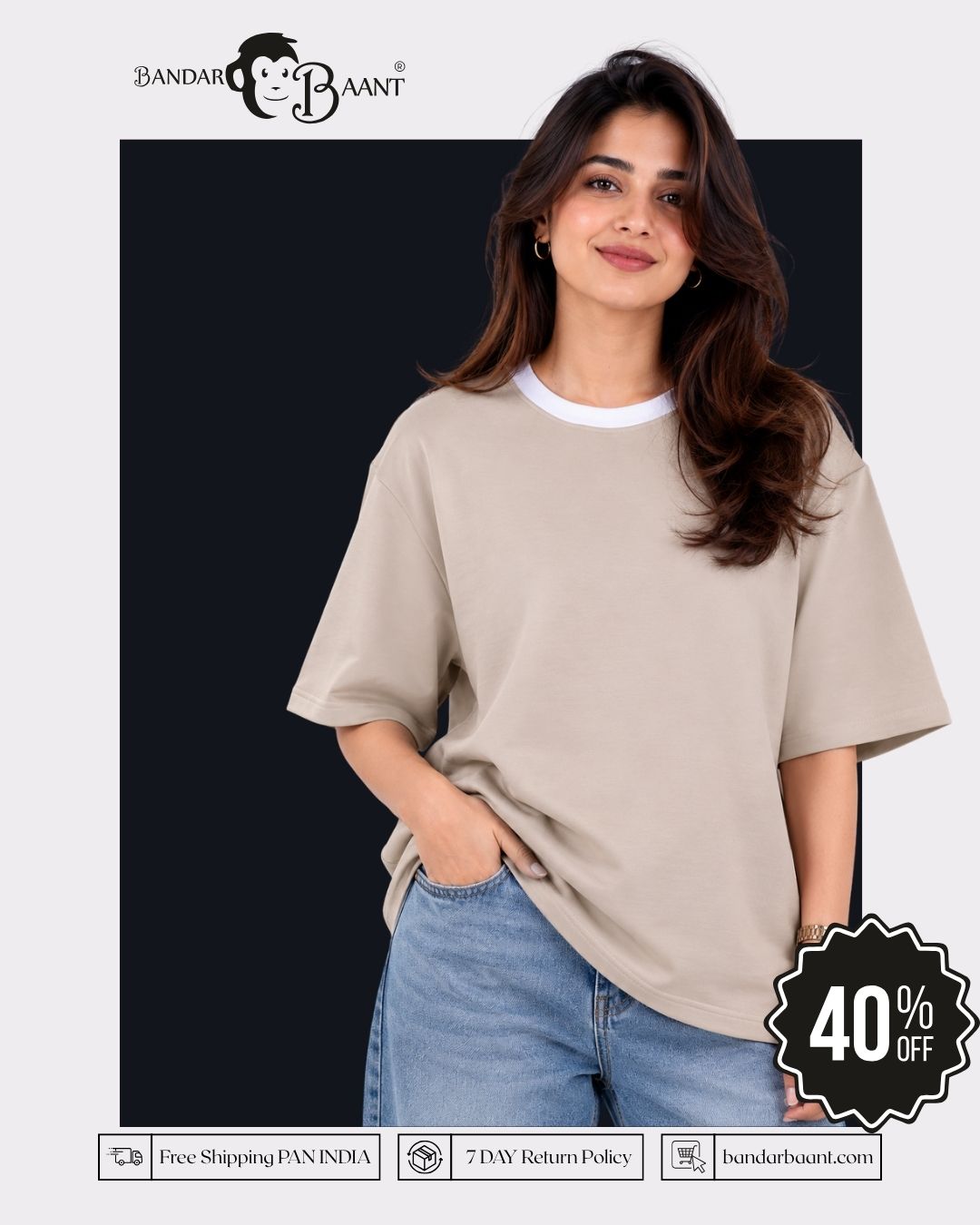 Premium Skin Color Oversized Plain T-Shirt for Women, 240 GSM Fabric