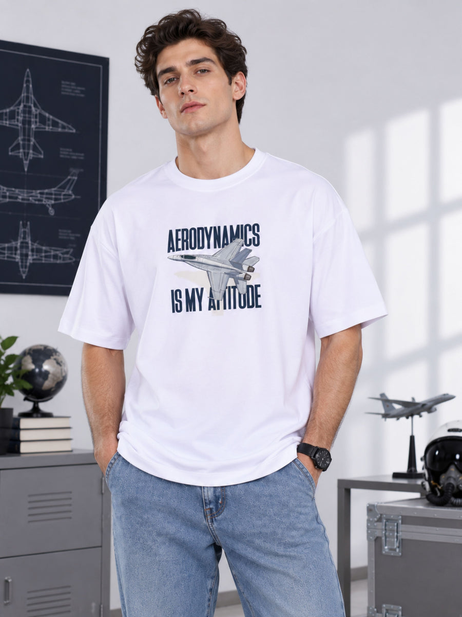 Bandar Baant Collections oversized fit Aeronautical Engineer Quote T Shirt for Men in white with airplane graphic