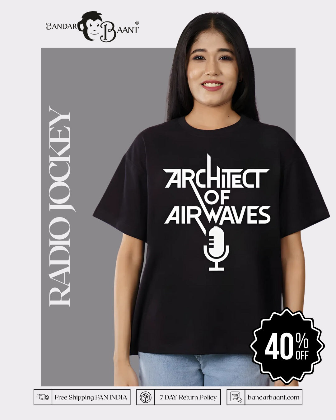 Airwaves Radio Jockey Oversized Printed Tshirt For Women 1