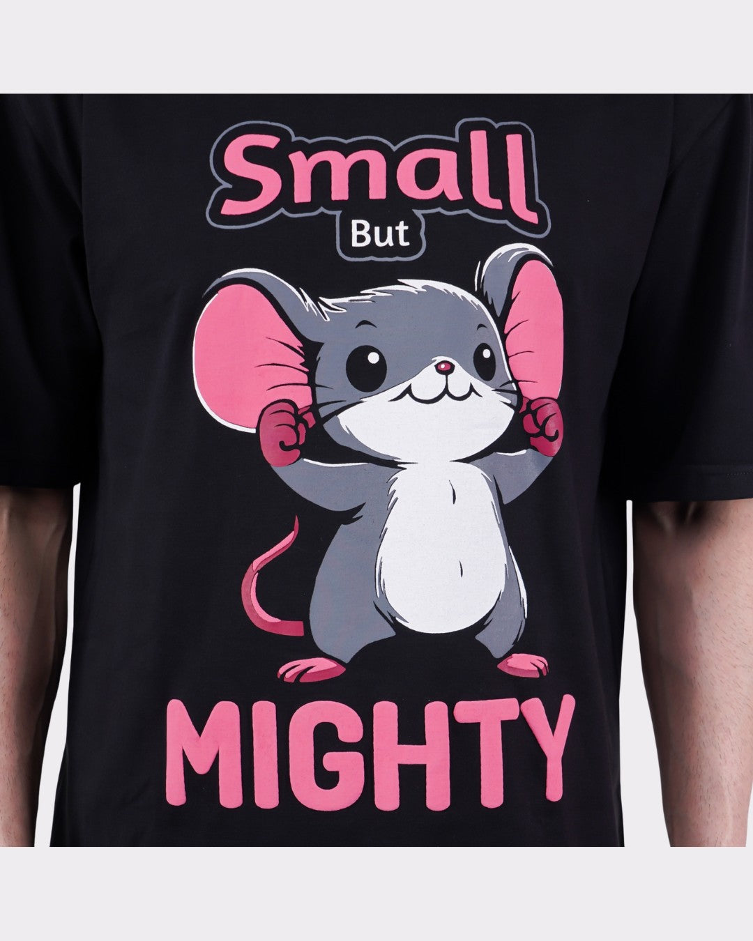 Animal Archetype Oversized T-Shirt For Men with Small But Mighty cartoon mouse design in black