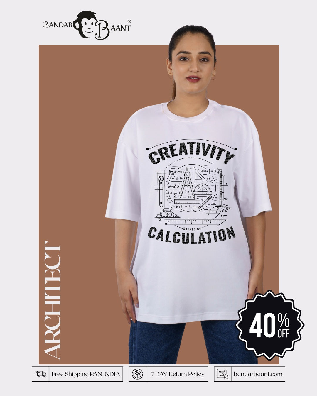 Oversized fit Architect Graphic Tshirt For Women with creativity and calculation design by Bandar Baant Collections