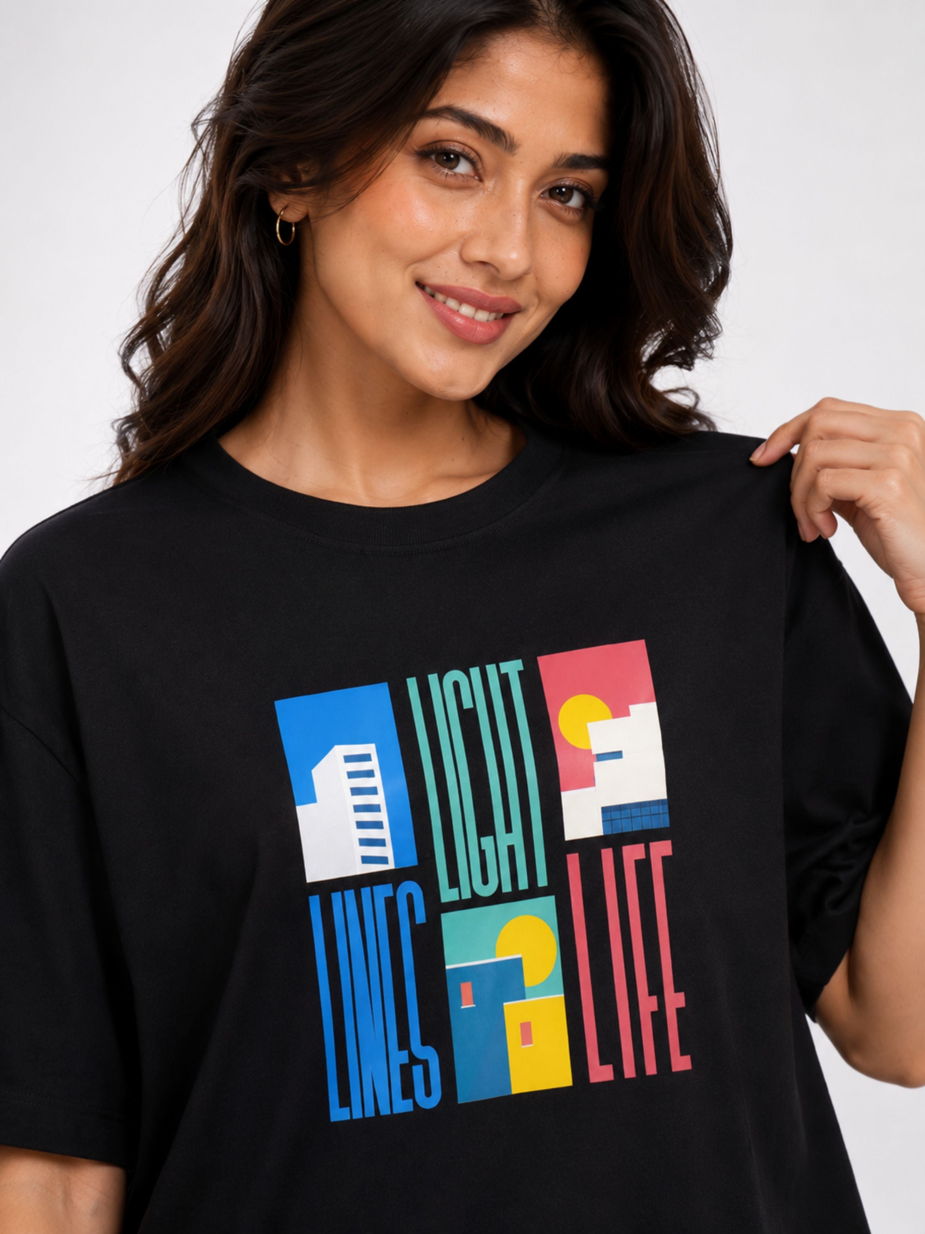 Architect Printed T-shirt For Women oversized fit black tshirt with I Sell Solutions graphic and yellow light bulb design